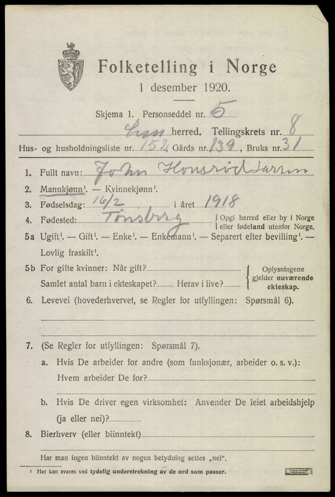 SAKO, 1920 census for Sem, 1920, p. 12559