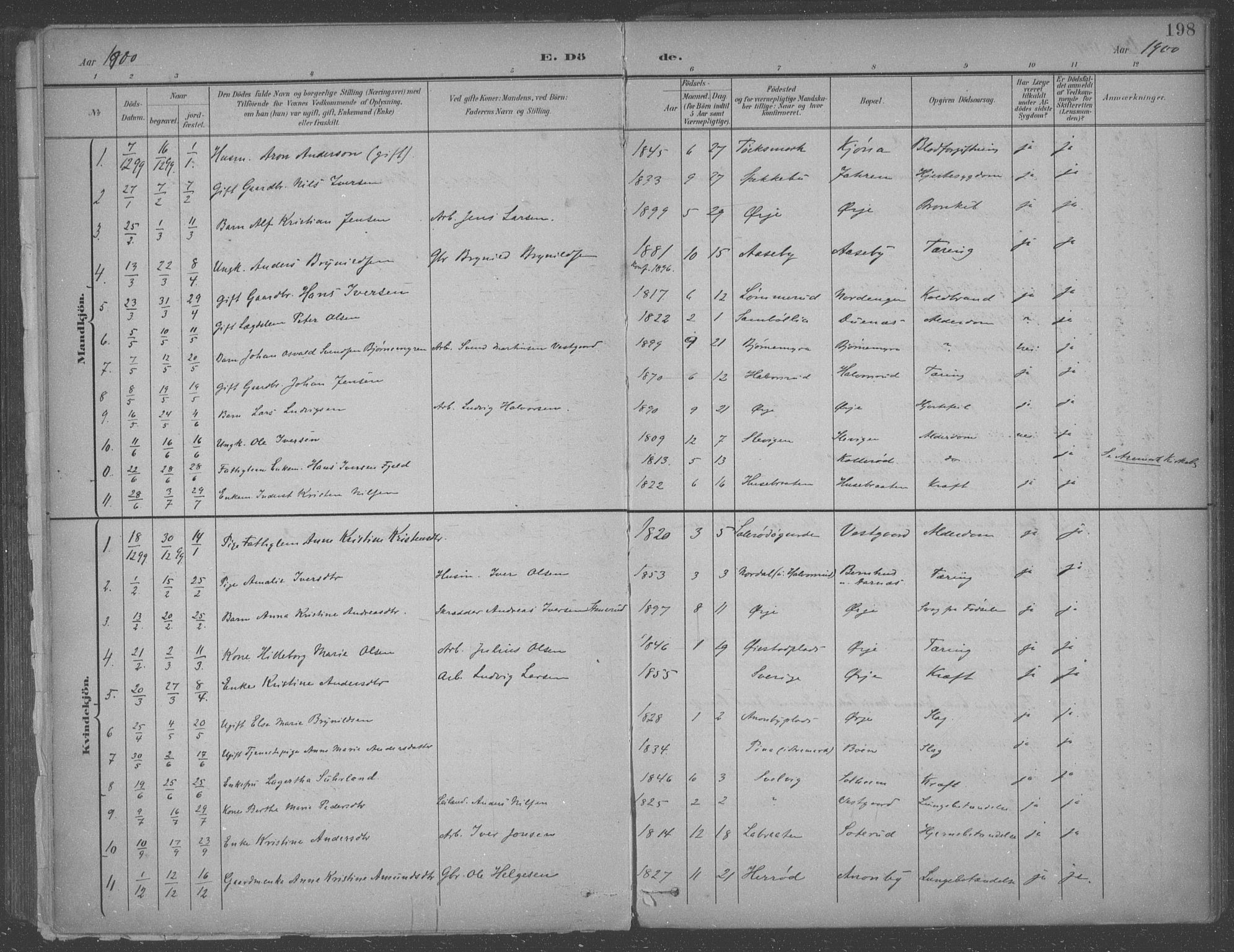 Aremark prestekontor Kirkebøker, SAO/A-10899/F/Fb/L0005: Parish register (official) no. II 5, 1895-1919, p. 198