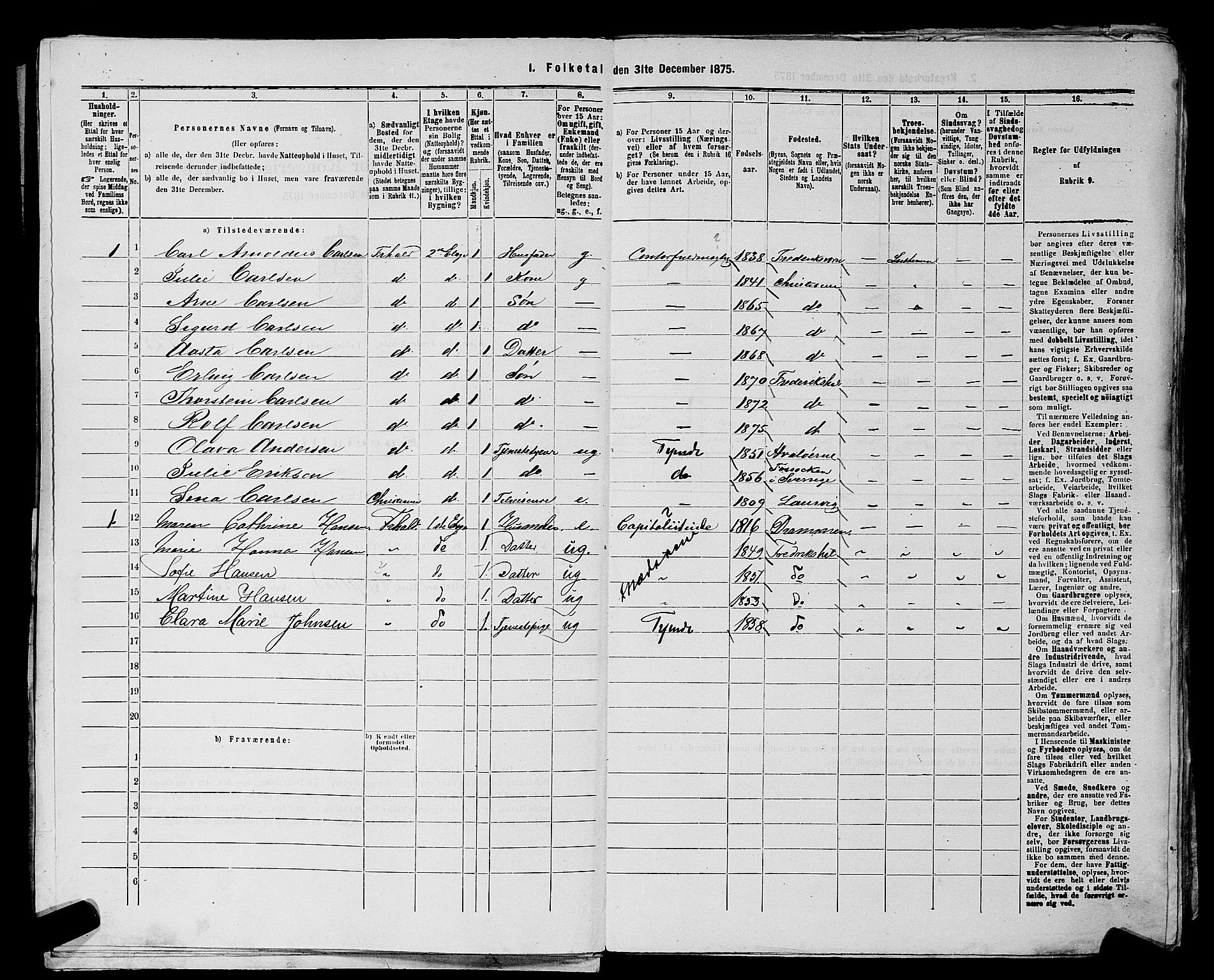 RA, 1875 census for 0101P Fredrikshald, 1875, p. 858