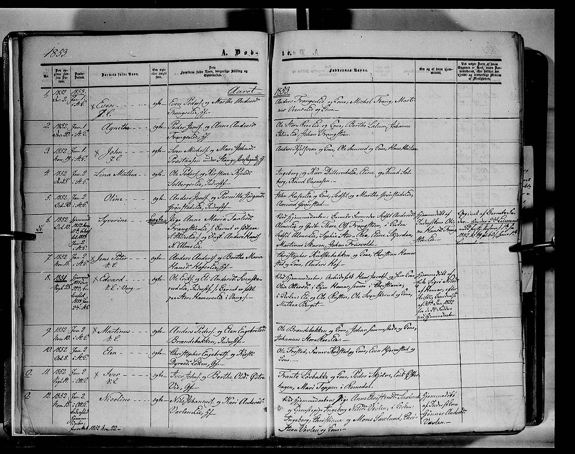 Stange prestekontor, SAH/PREST-002/K/L0012: Parish register (official) no. 12, 1852-1862, p. 5