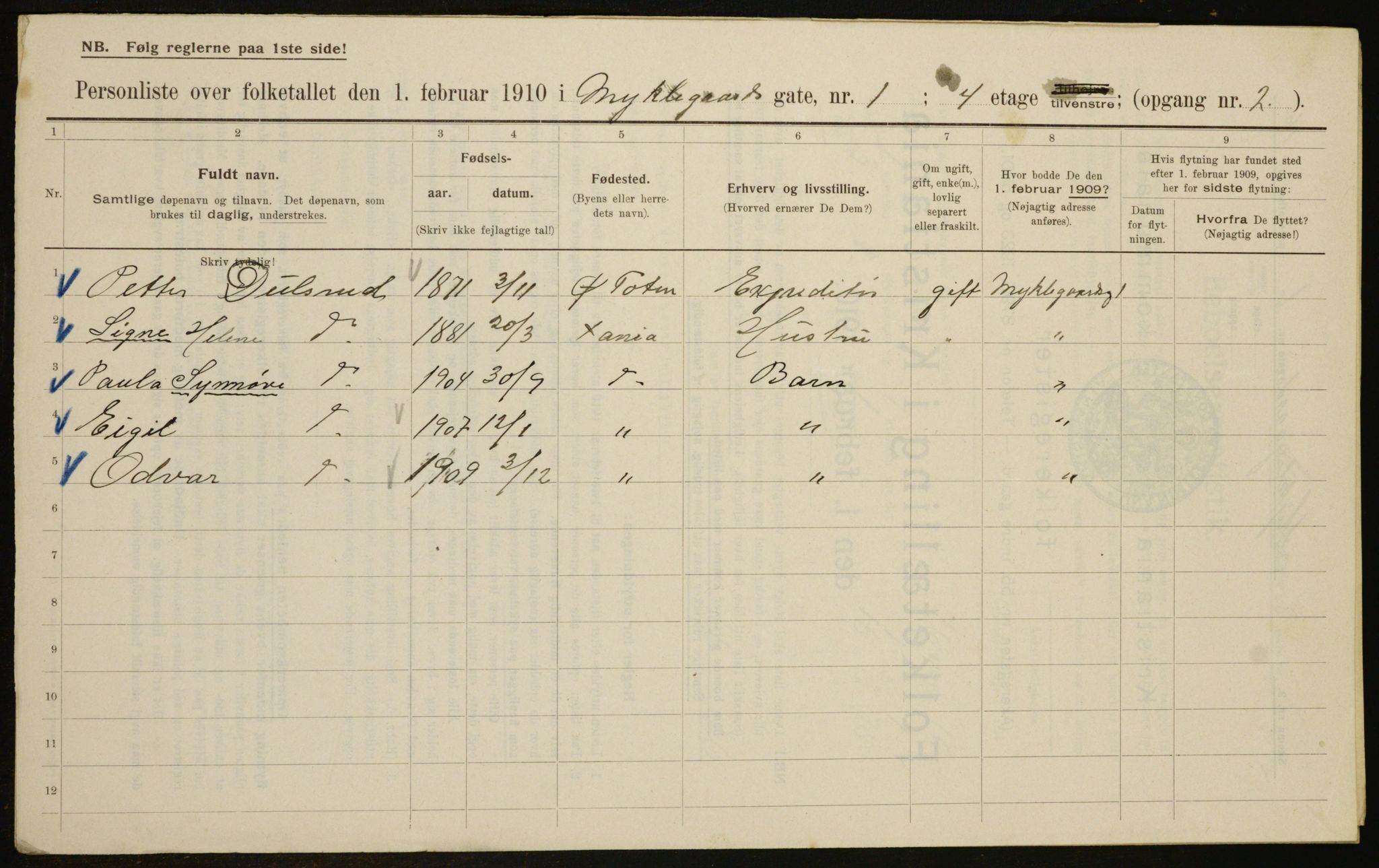 OBA, Municipal Census 1910 for Kristiania, 1910, p. 65850