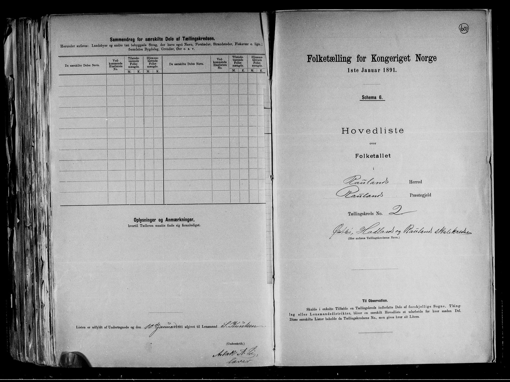 RA, 1891 census for 0835 Rauland, 1891, p. 7