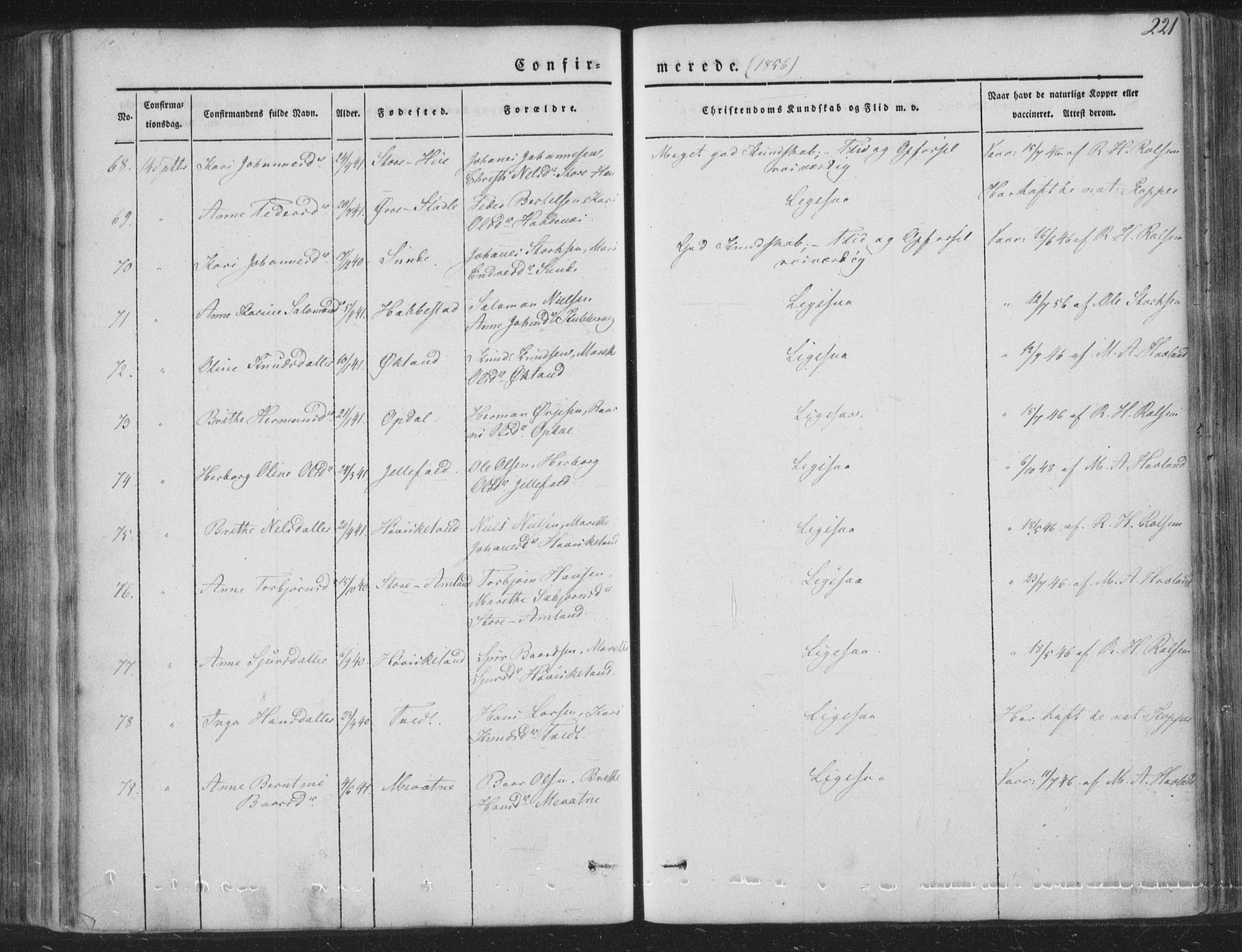 Tysnes sokneprestembete, AV/SAB-A-78601/H/Haa: Parish register (official) no. A 10, 1848-1859, p. 221