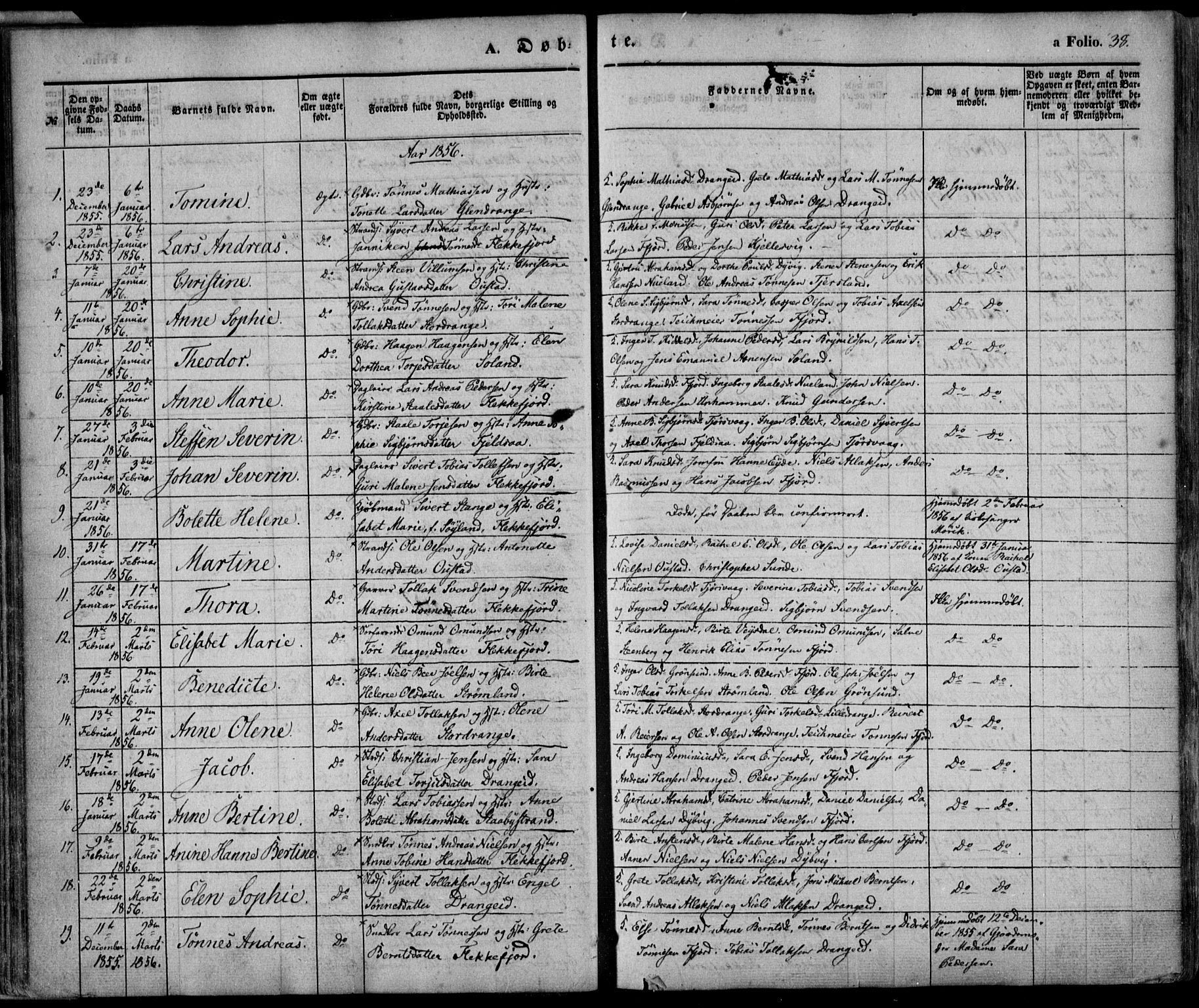 Flekkefjord sokneprestkontor, AV/SAK-1111-0012/F/Fa/Fac/L0005: Parish register (official) no. A 5, 1849-1875, p. 38