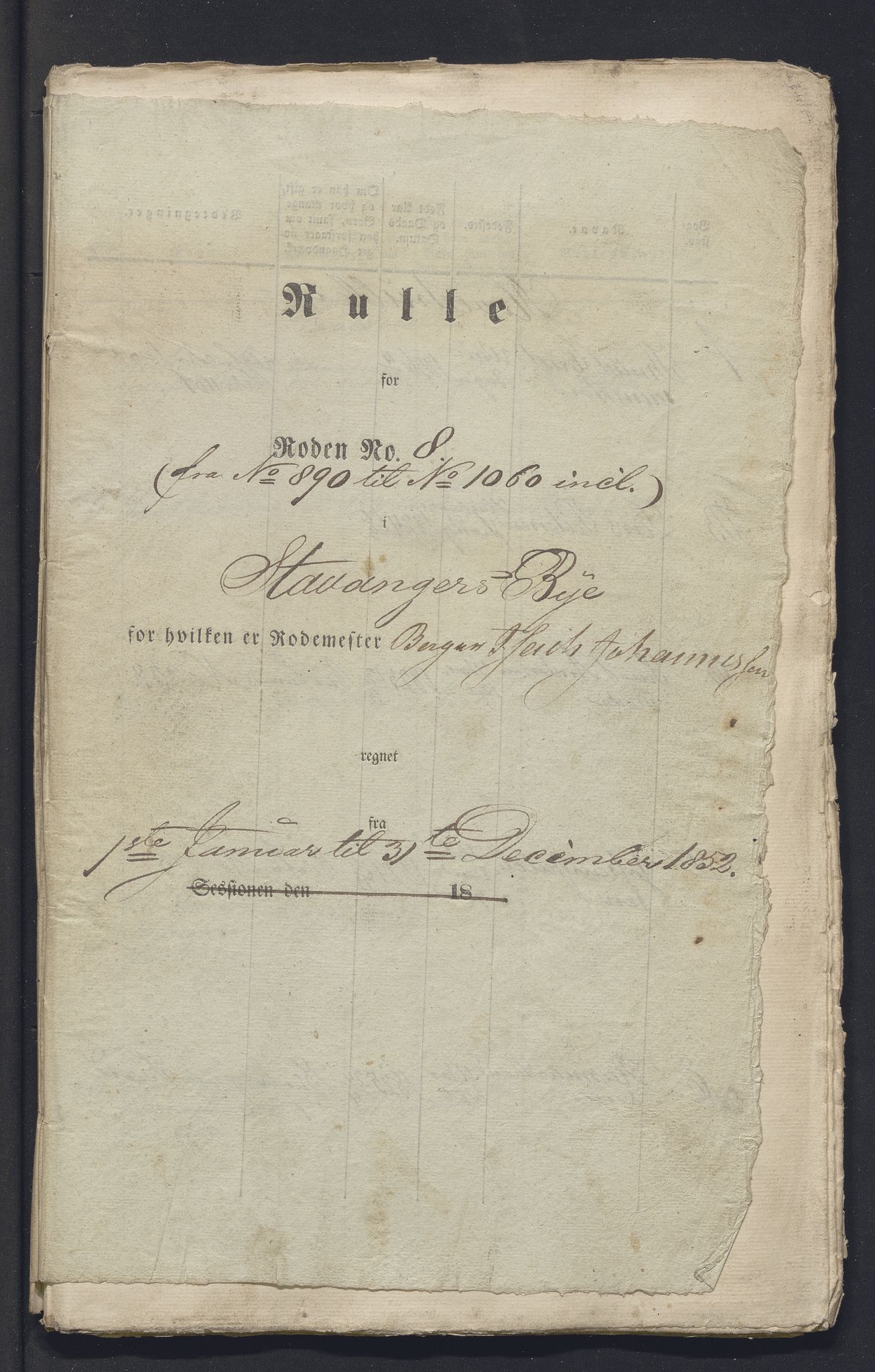 Innrulleringssjefen i Bergen, Avd. III. Bergen og Stavanger 1805-1850, SAB/A-100467/H/Ha/L0009: Mannskapsruller, 1851-1852, p. 423