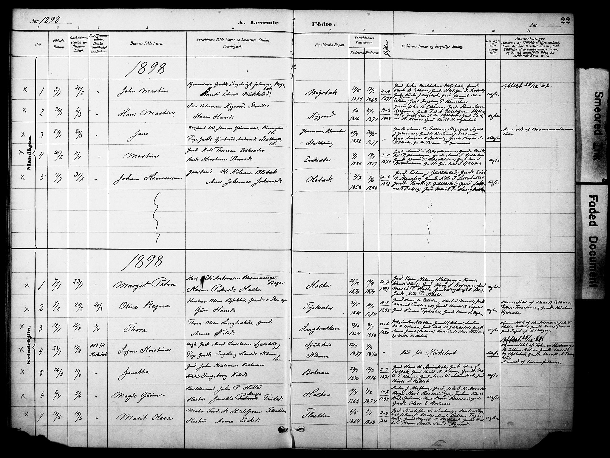 Kvikne prestekontor, AV/SAH-PREST-064/H/Ha/Haa/L0007: Parish register (official) no. 7, 1887-1911, p. 22