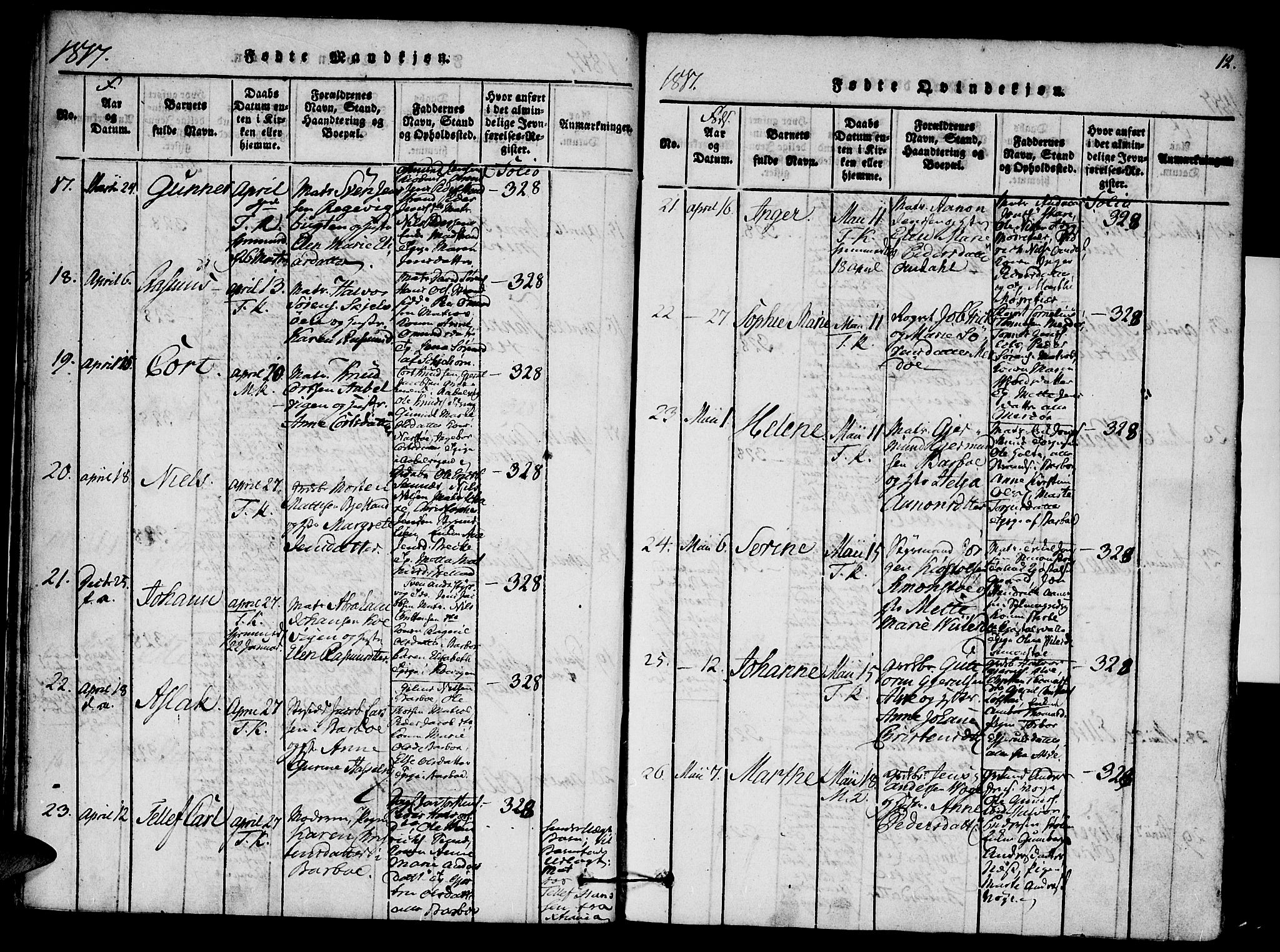 Austre Moland sokneprestkontor, AV/SAK-1111-0001/F/Fa/Faa/L0004: Parish register (official) no. A 4, 1816-1824, p. 12