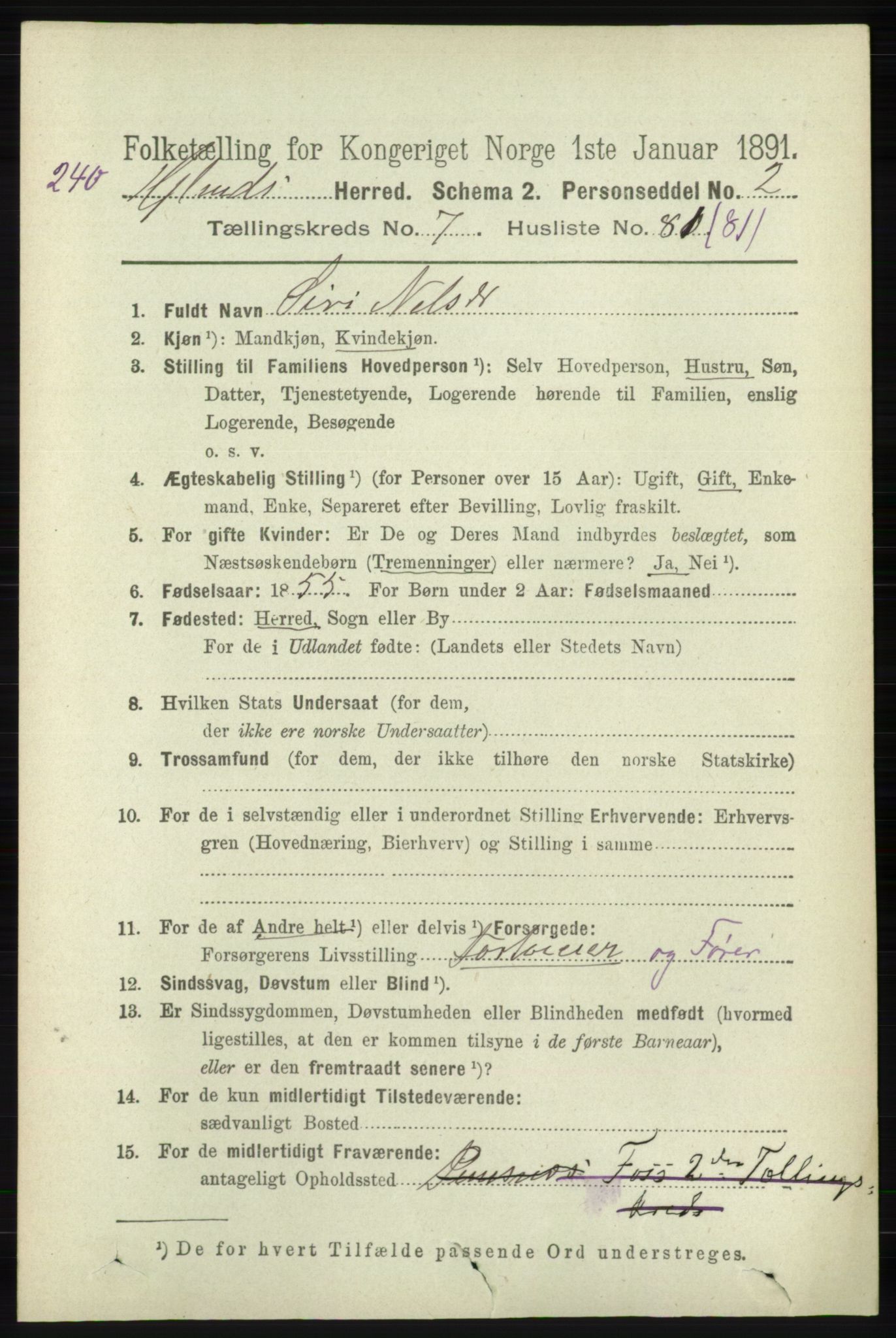 RA, 1891 census for 1133 Hjelmeland, 1891, p. 2399