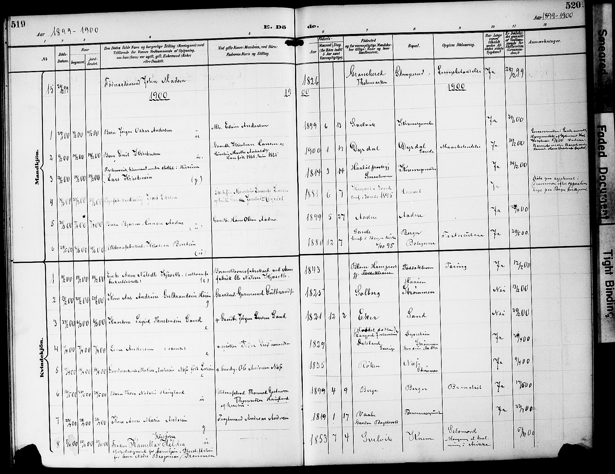 Strømm kirkebøker, AV/SAKO-A-322/G/Ga/L0004: Parish register (copy) no. I 4, 1897-1927, p. 519-520