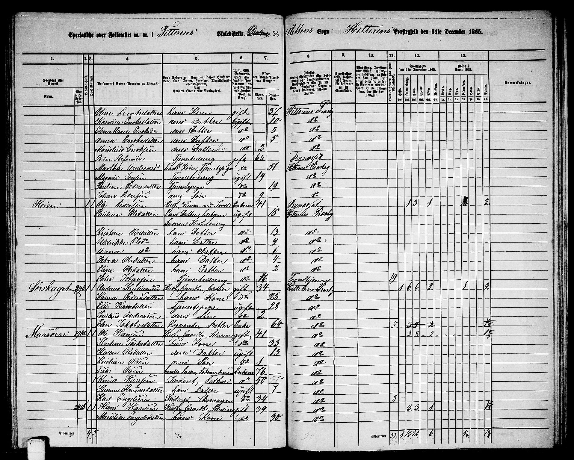 RA, 1865 census for Hitra, 1865, p. 255