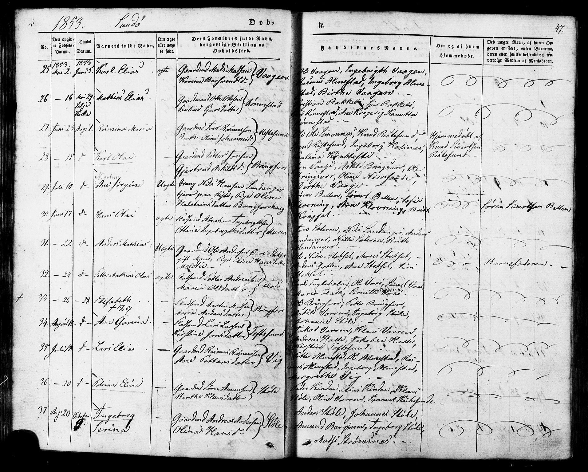 Ministerialprotokoller, klokkerbøker og fødselsregistre - Møre og Romsdal, AV/SAT-A-1454/503/L0034: Parish register (official) no. 503A02, 1841-1884, p. 47