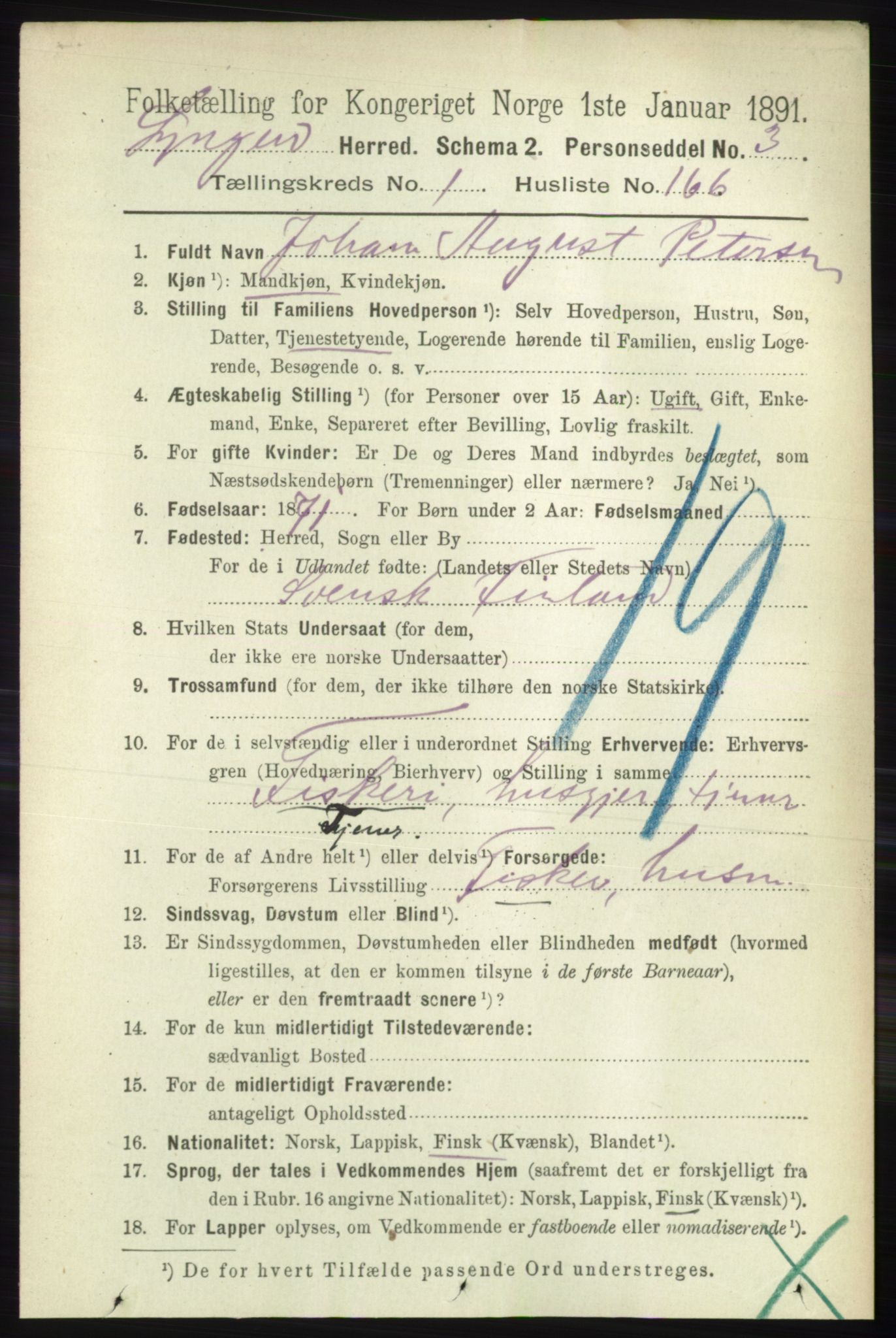 RA, 1891 census for 1938 Lyngen, 1891, p. 1380