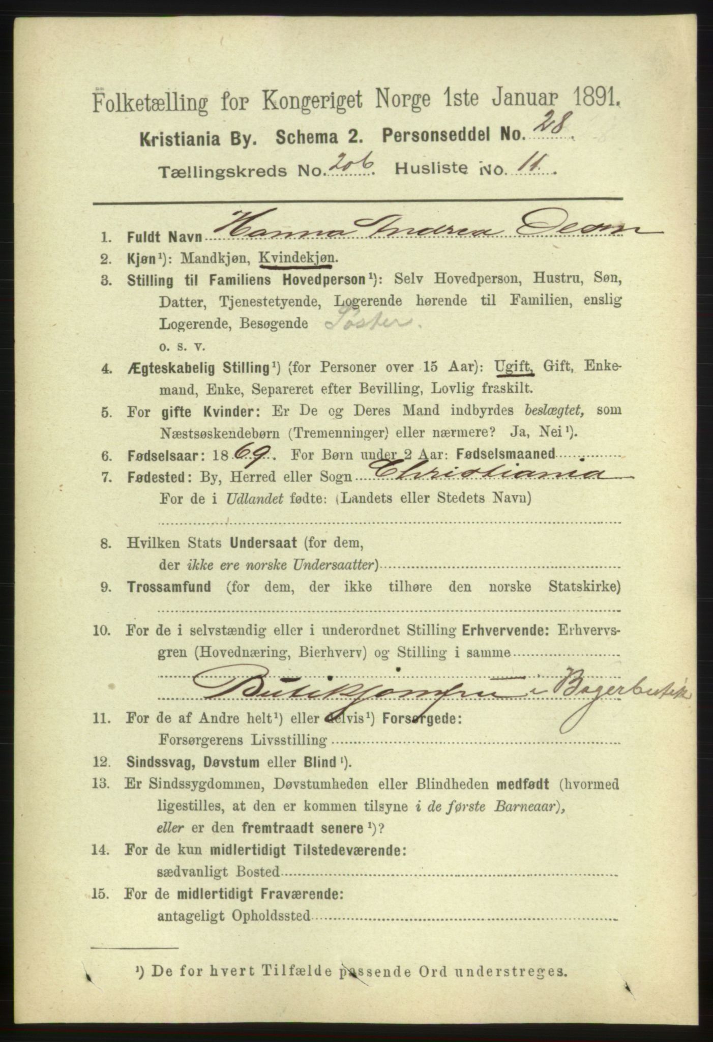 RA, 1891 census for 0301 Kristiania, 1891, p. 124199