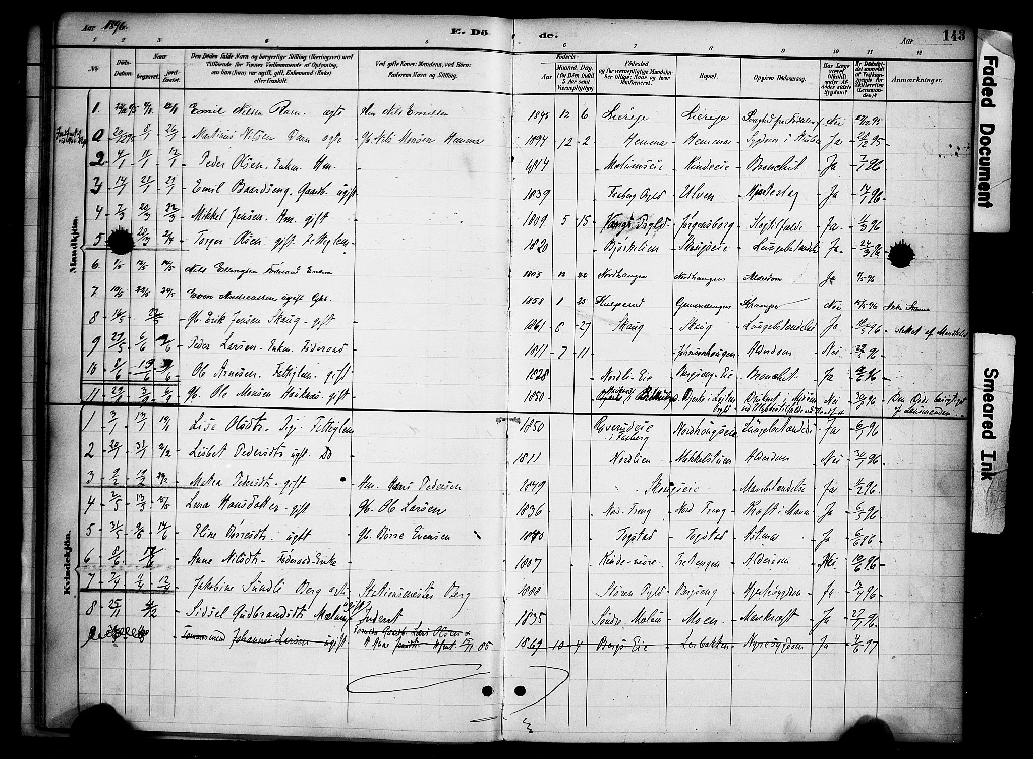 Ringsaker prestekontor, AV/SAH-PREST-014/K/Ka/L0015: Parish register (official) no. 15, 1891-1904, p. 143