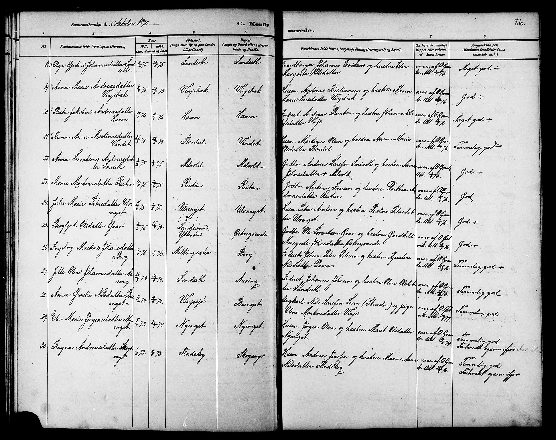 Ministerialprotokoller, klokkerbøker og fødselsregistre - Nord-Trøndelag, AV/SAT-A-1458/733/L0327: Parish register (copy) no. 733C02, 1888-1918, p. 86