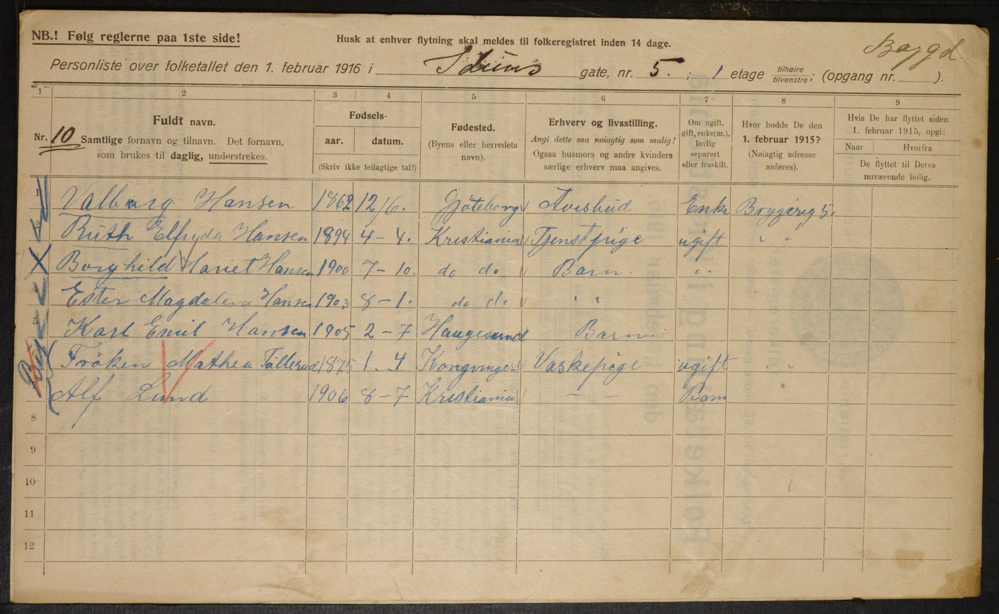 OBA, Municipal Census 1916 for Kristiania, 1916, p. 44089