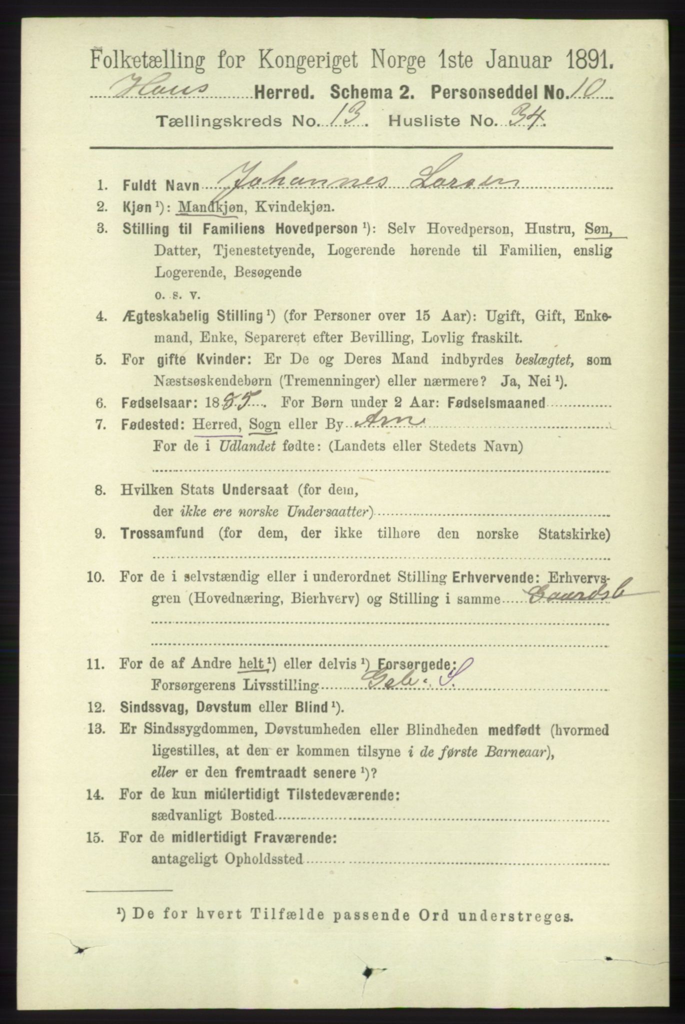 RA, 1891 census for 1250 Haus, 1891, p. 5806