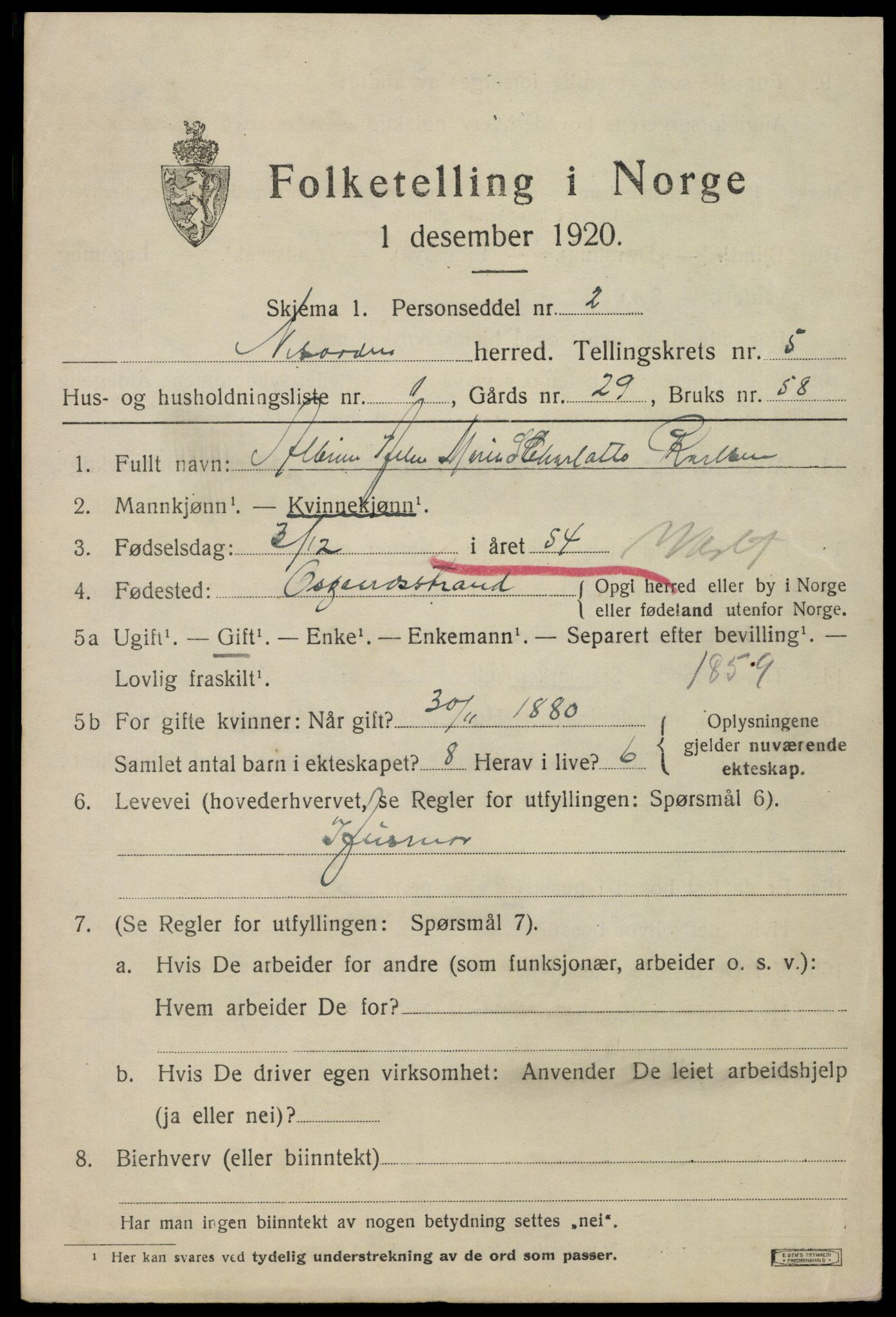 SAO, 1920 census for Nesodden, 1920, p. 4579