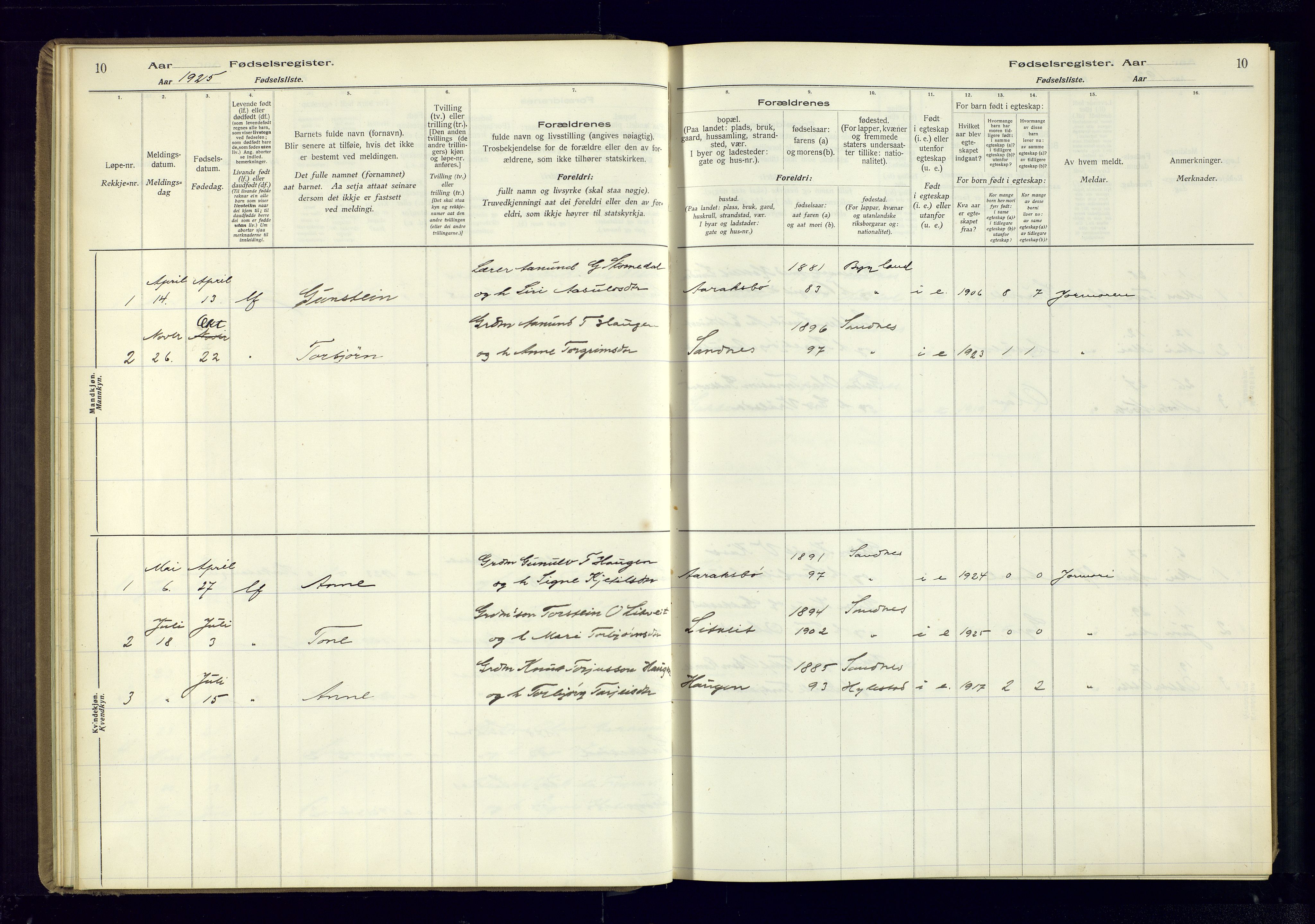 Bygland sokneprestkontor, AV/SAK-1111-0006/J/Ja/L0003: Birth register no. II.4.4, 1916-1980, p. 10