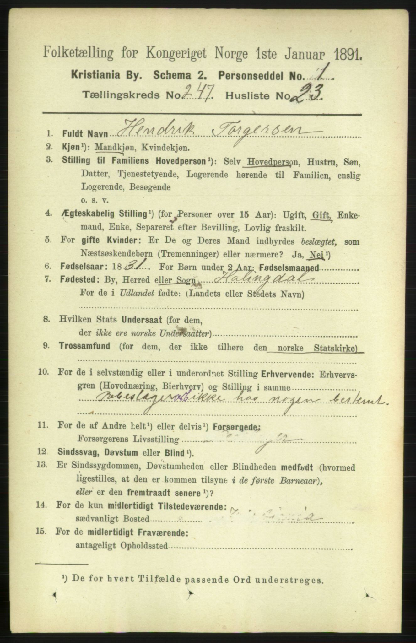 RA, 1891 census for 0301 Kristiania, 1891, p. 150973