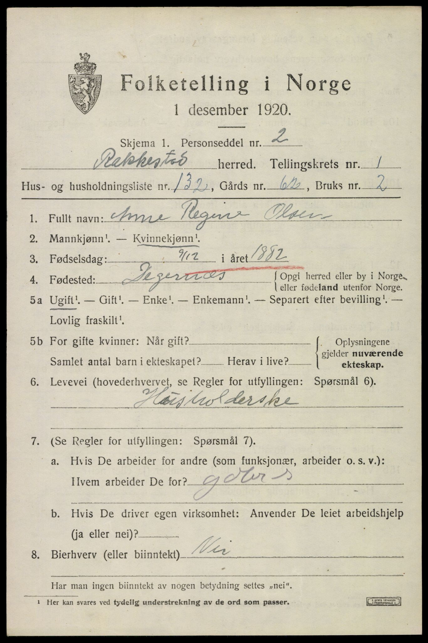SAO, 1920 census for Rakkestad, 1920, p. 3373