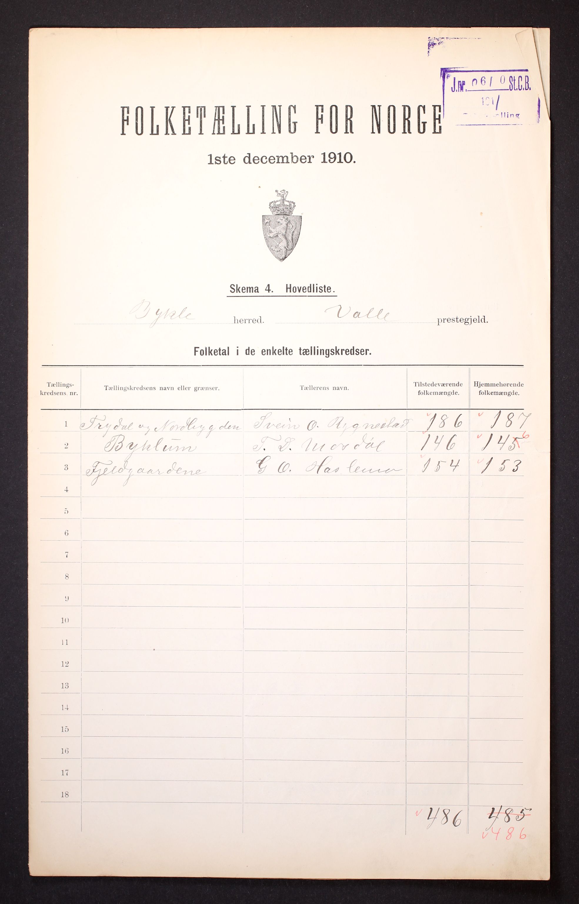 RA, 1910 census for Bykle, 1910, p. 2