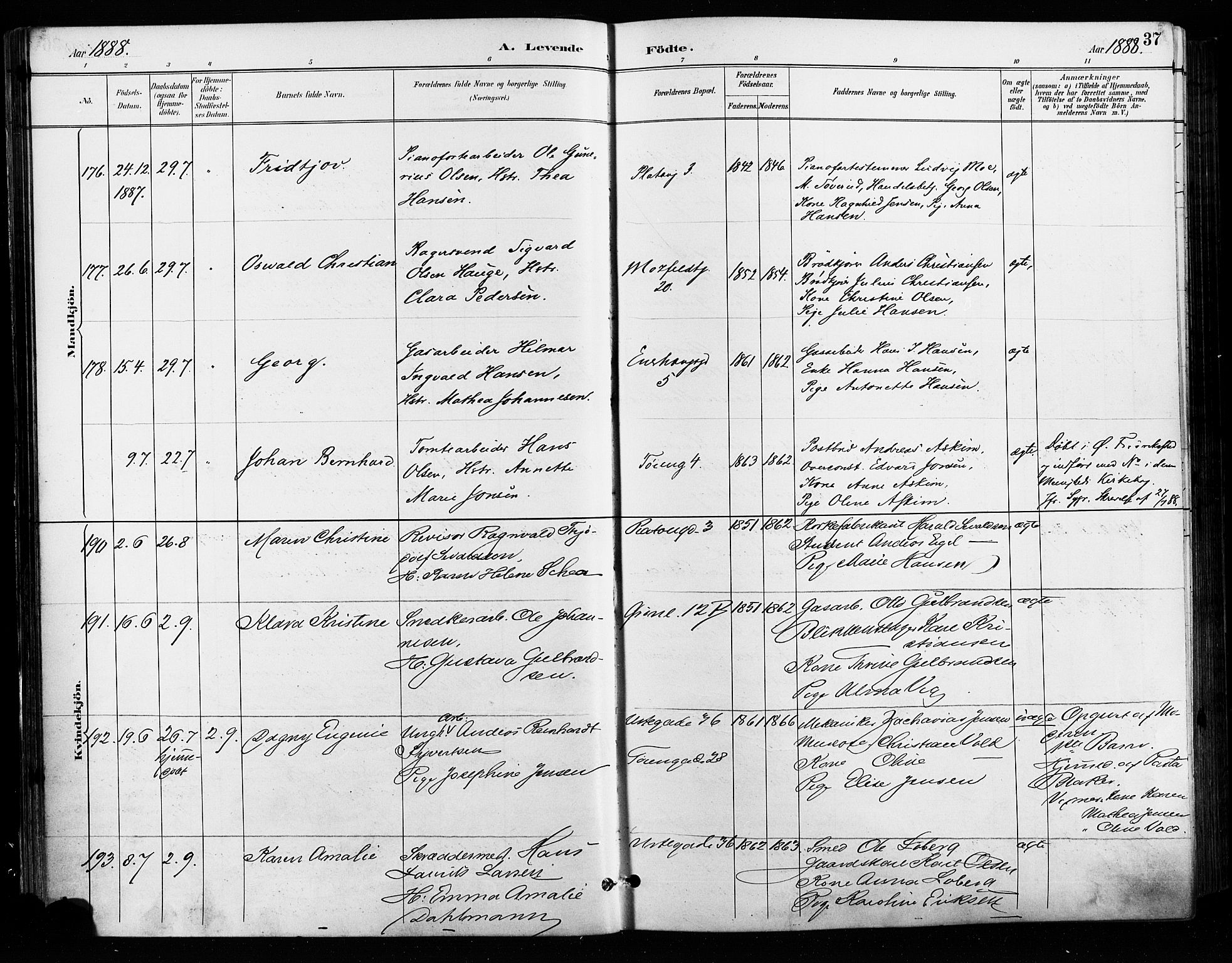 Grønland prestekontor Kirkebøker, SAO/A-10848/F/Fa/L0009: Parish register (official) no. 9, 1888-1893, p. 37
