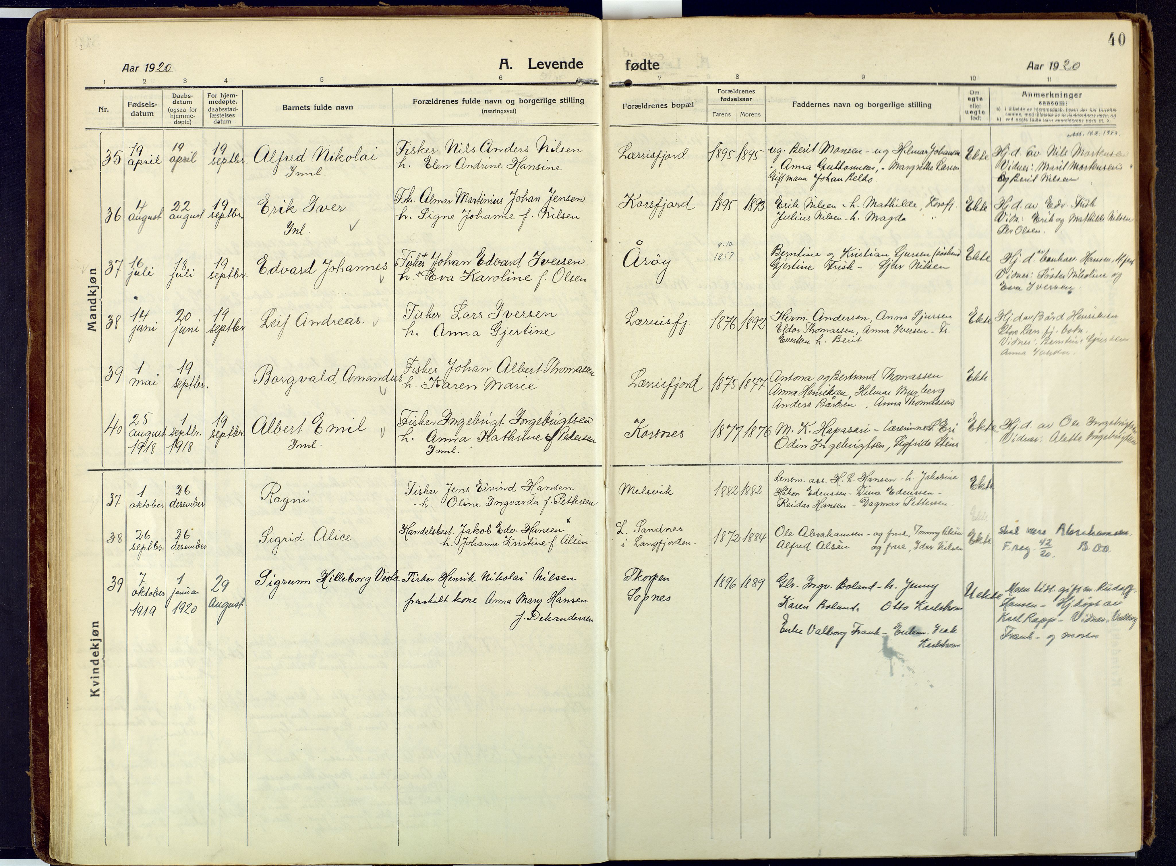 Talvik sokneprestkontor, SATØ/S-1337/H/Ha/L0018kirke: Parish register (official) no. 18, 1915-1924, p. 40