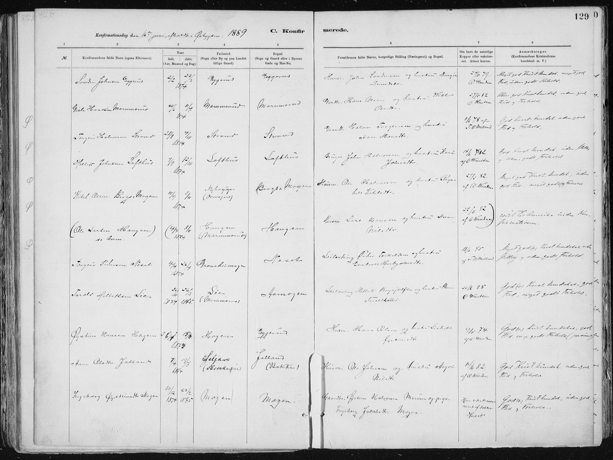 Tinn kirkebøker, SAKO/A-308/F/Fa/L0007: Parish register (official) no. I 7, 1878-1922, p. 129