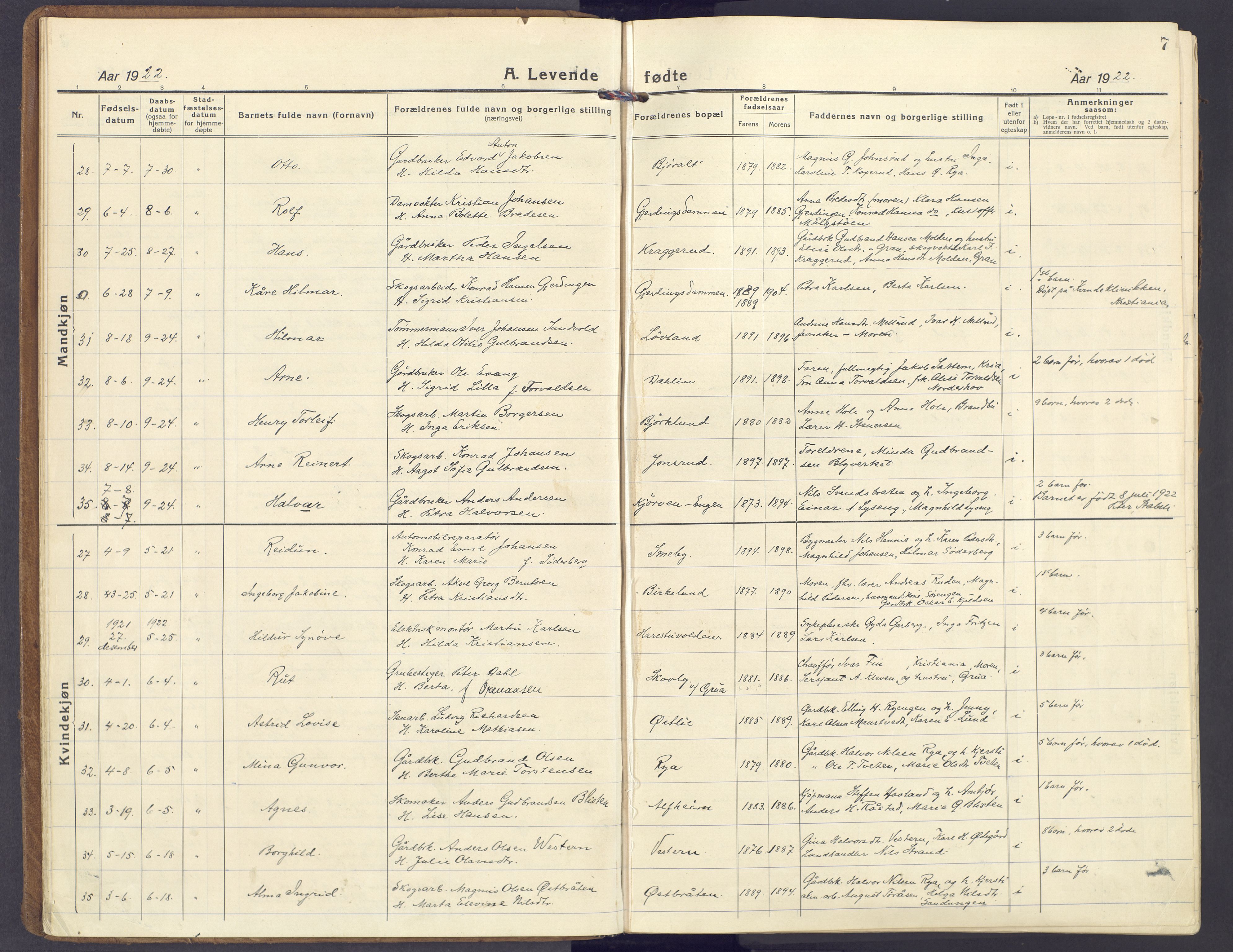 Lunner prestekontor, SAH/PREST-118/H/Ha/Haa/L0002: Parish register (official) no. 2, 1922-1931, p. 7