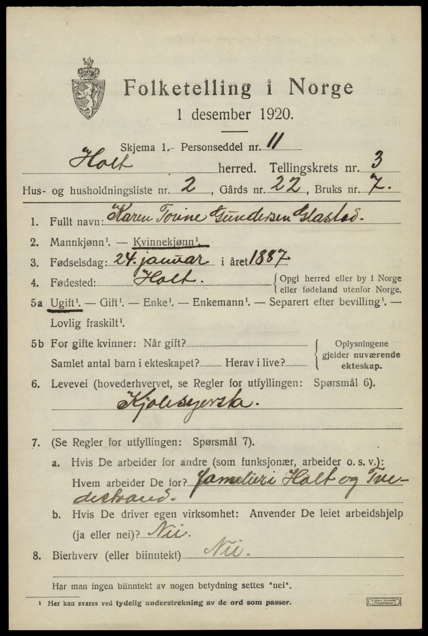 SAK, 1920 census for Holt, 1920, p. 2408