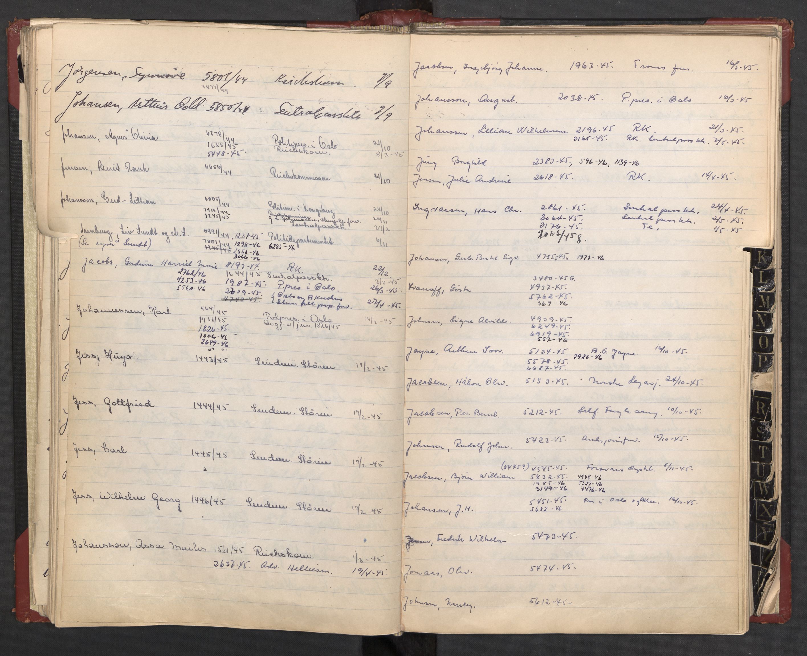 Justisdepartementet, 3. politikontor P3, AV/RA-S-1051/C/Cc/L0002: Journalregister over statsborgersaker, 1940-1946, p. 48