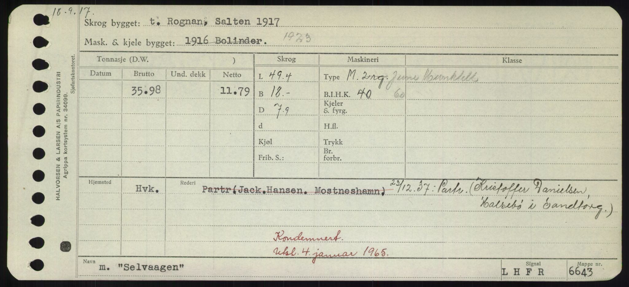 Sjøfartsdirektoratet med forløpere, Skipsmålingen, RA/S-1627/H/Hd/L0032: Fartøy, San-Seve, p. 469