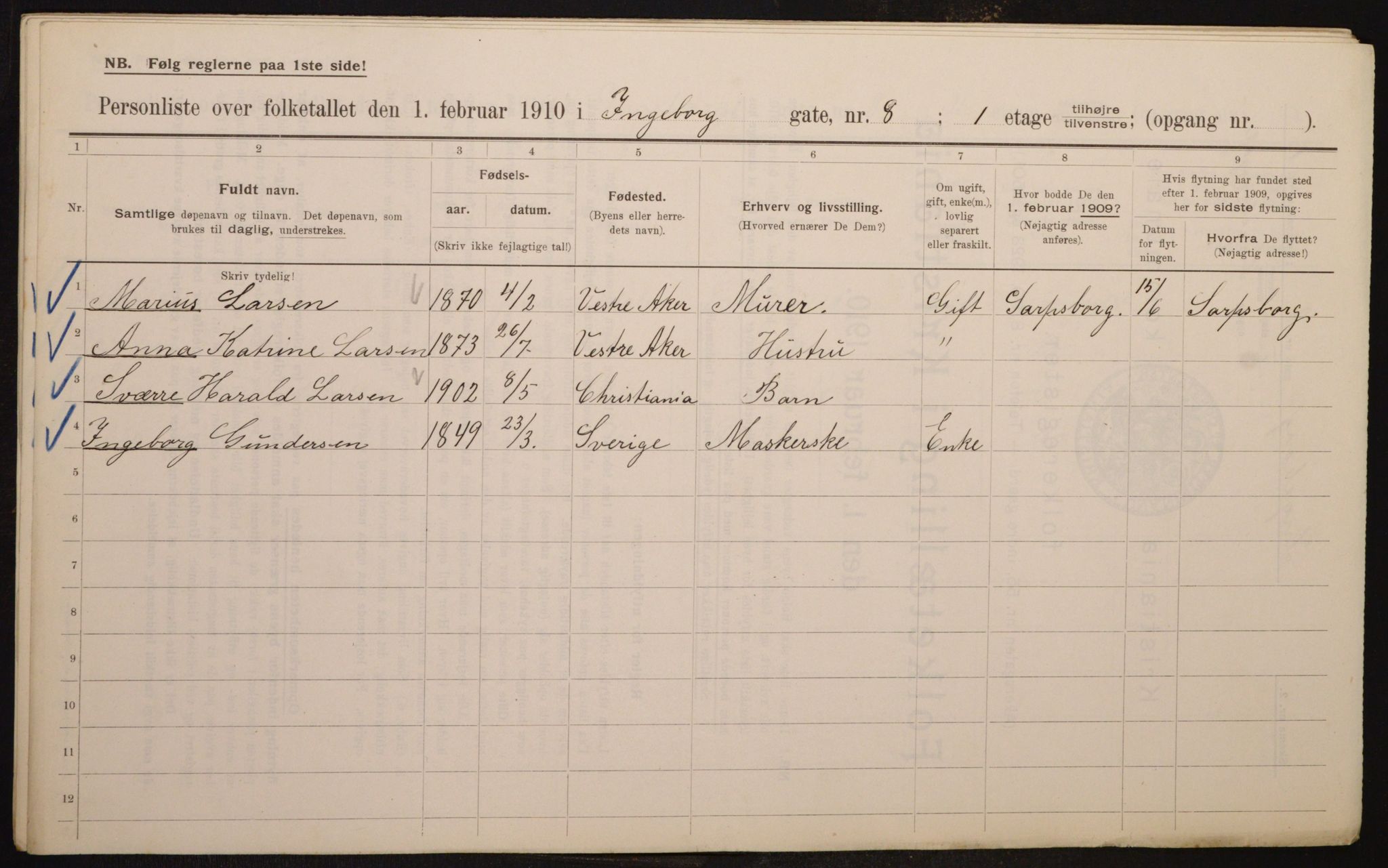 OBA, Municipal Census 1910 for Kristiania, 1910, p. 42804