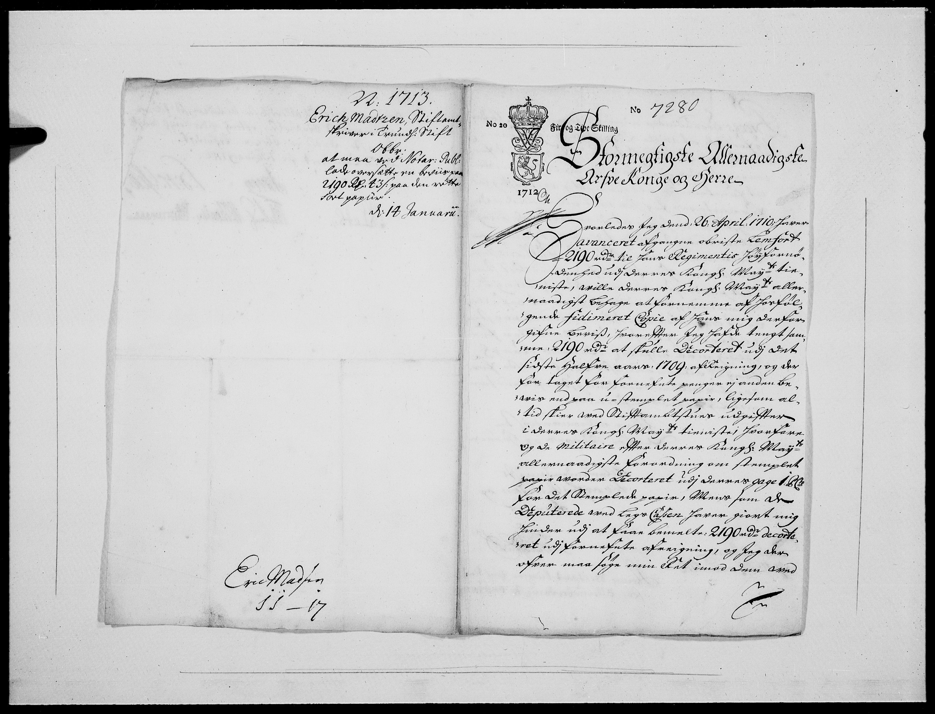 Danske Kanselli 1572-1799, AV/RA-EA-3023/F/Fc/Fcc/Fcca/L0072: Norske innlegg 1572-1799, 1713, p. 21