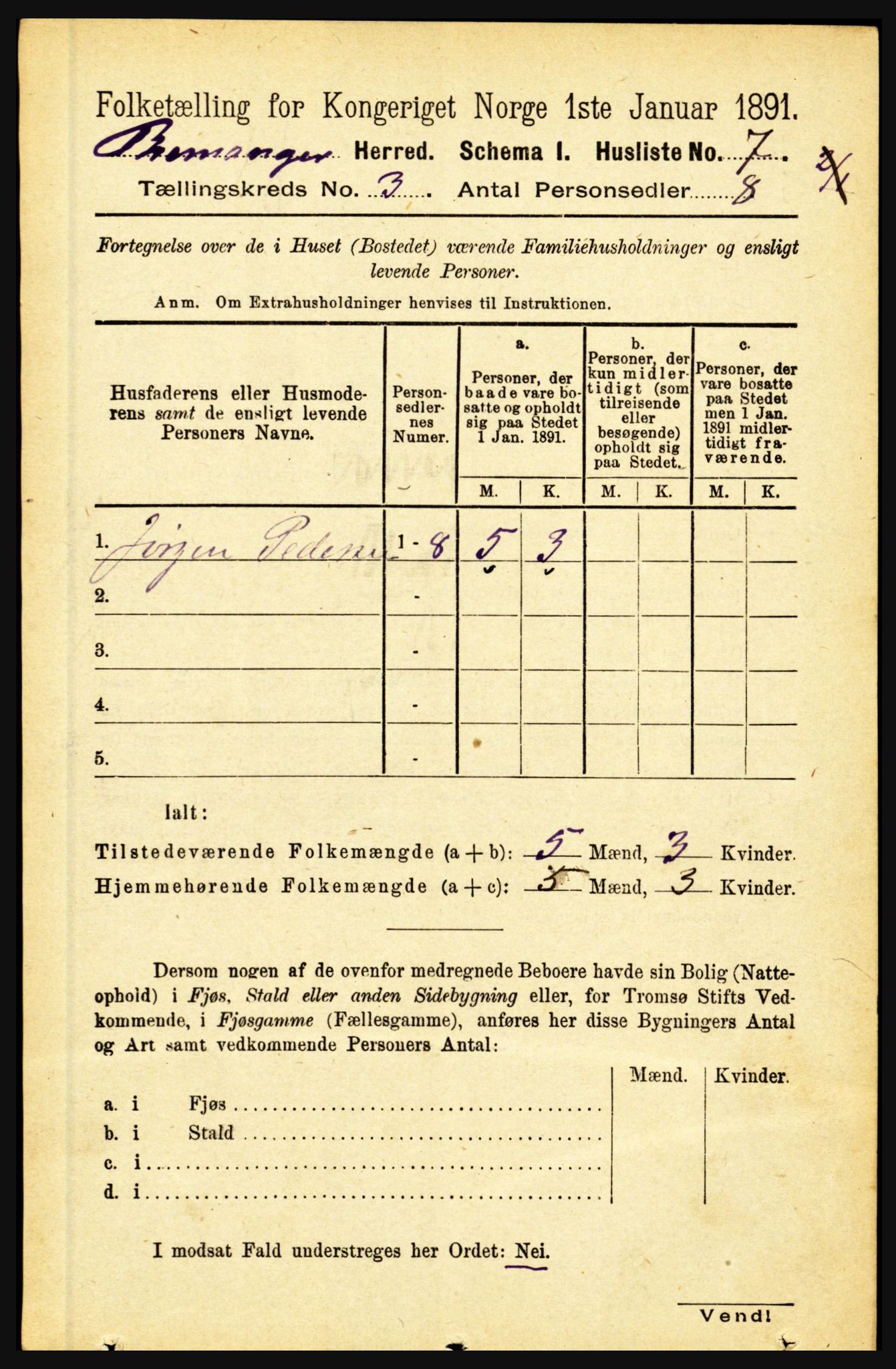 RA, 1891 census for 1438 Bremanger, 1891, p. 893