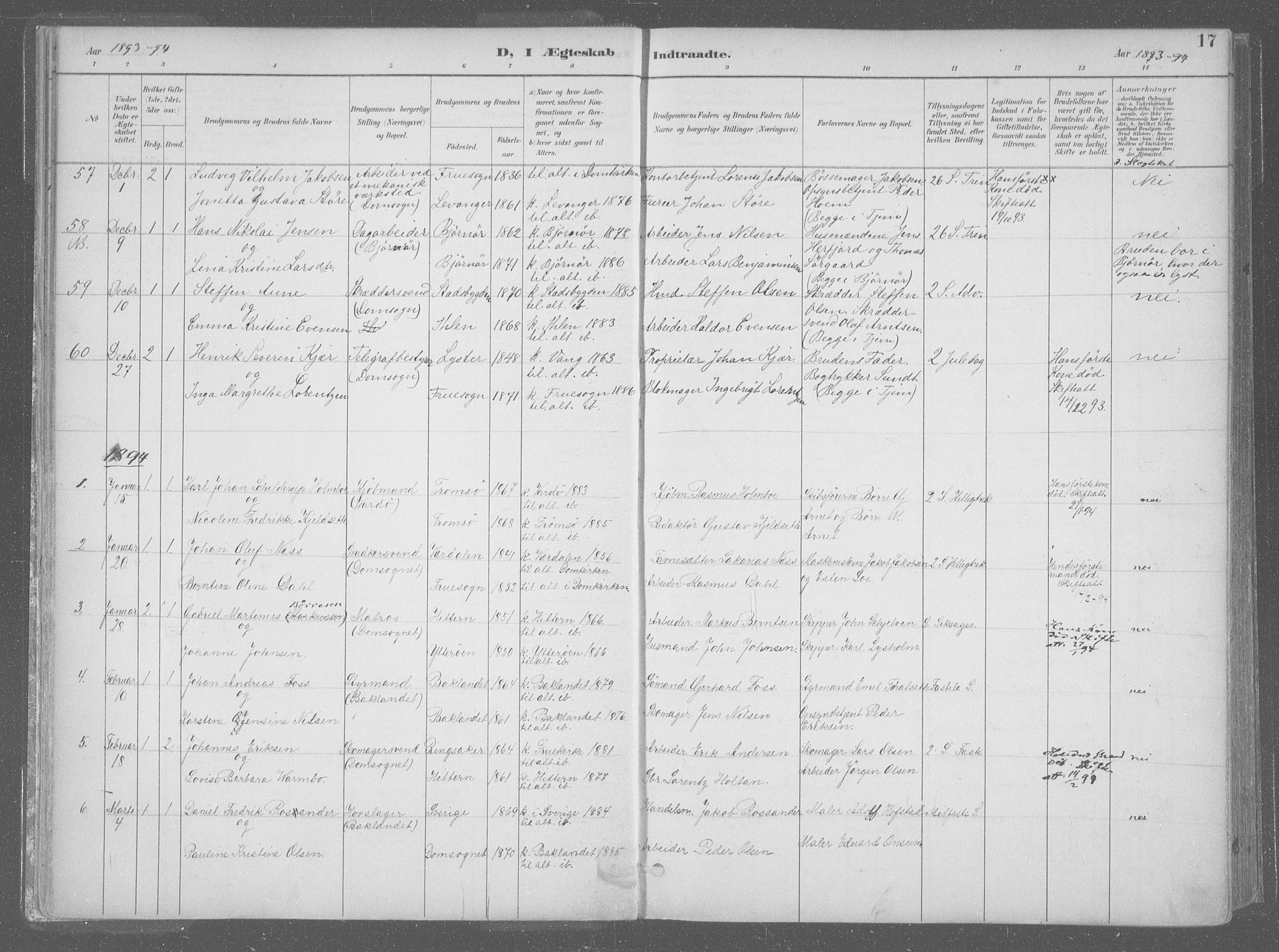 Ministerialprotokoller, klokkerbøker og fødselsregistre - Sør-Trøndelag, SAT/A-1456/601/L0064: Parish register (official) no. 601A31, 1891-1911, p. 17