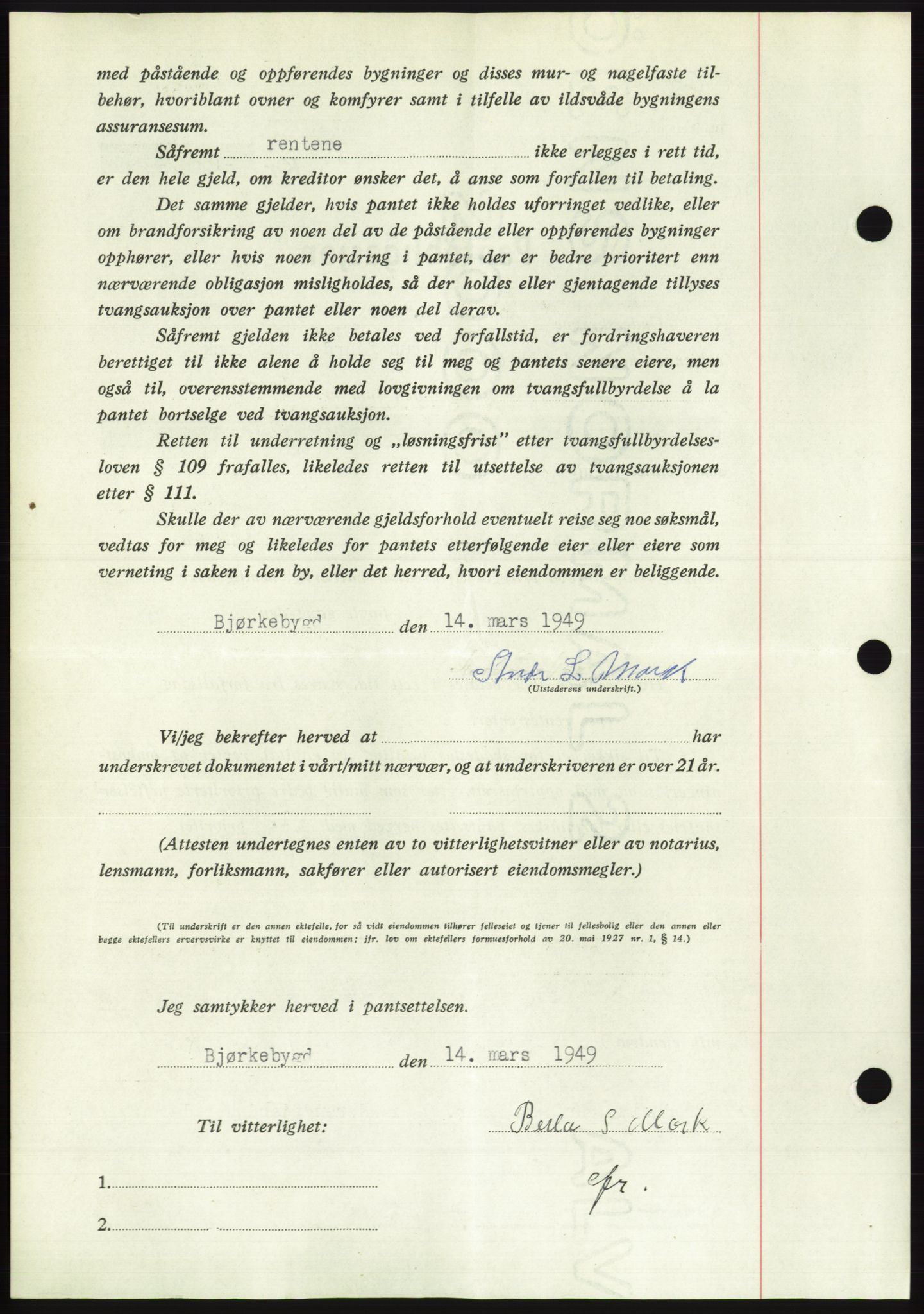 Søre Sunnmøre sorenskriveri, AV/SAT-A-4122/1/2/2C/L0116: Mortgage book no. 4B, 1948-1949, Diary no: : 422/1949