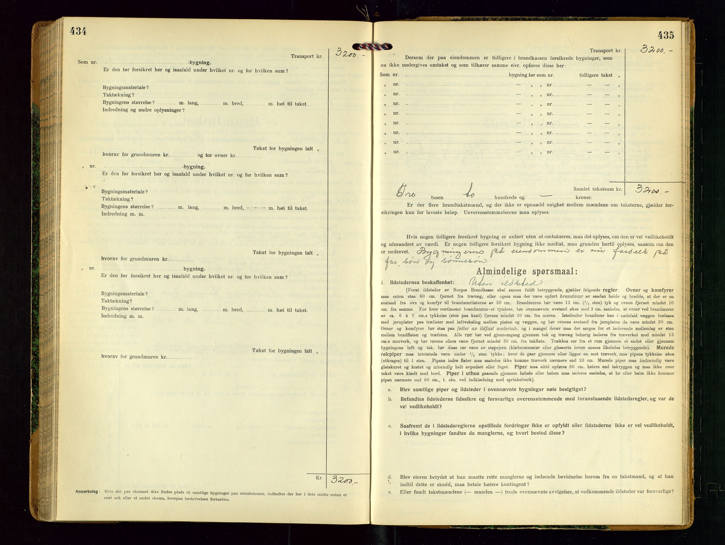 Sauda lensmannskontor, AV/SAST-A-100177/Gob/L0002: Branntakstprotokoll - skjematakst, 1916-1928, p. 434-435