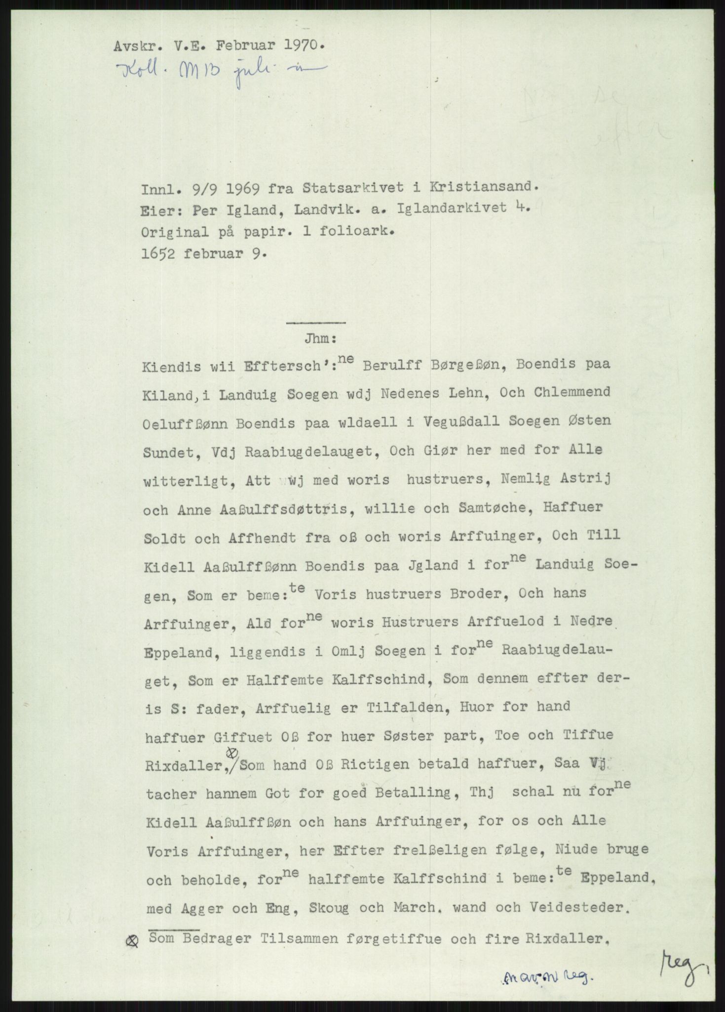 Samlinger til kildeutgivelse, Diplomavskriftsamlingen, AV/RA-EA-4053/H/Ha, p. 3330