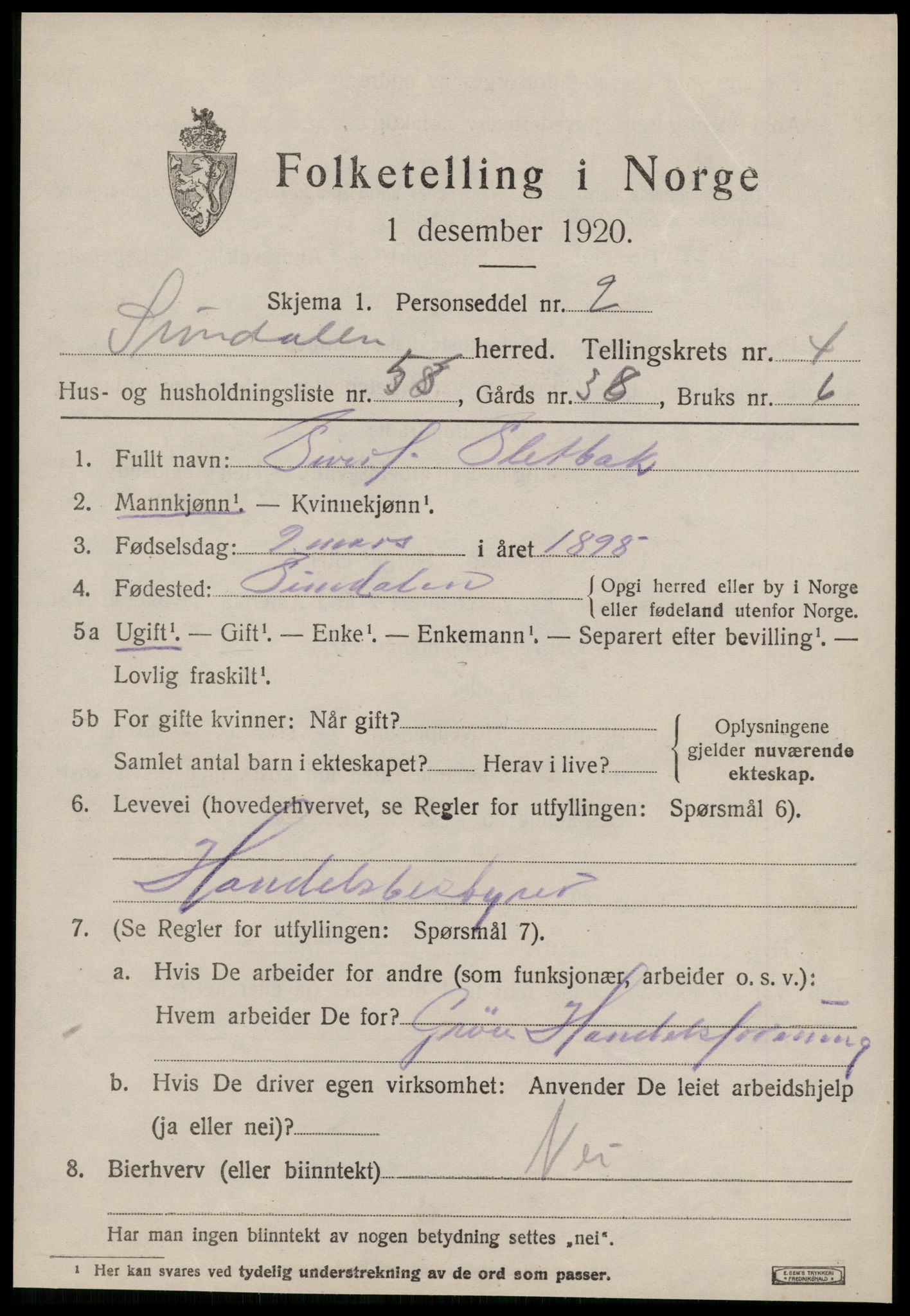 SAT, 1920 census for Sunndal, 1920, p. 3086