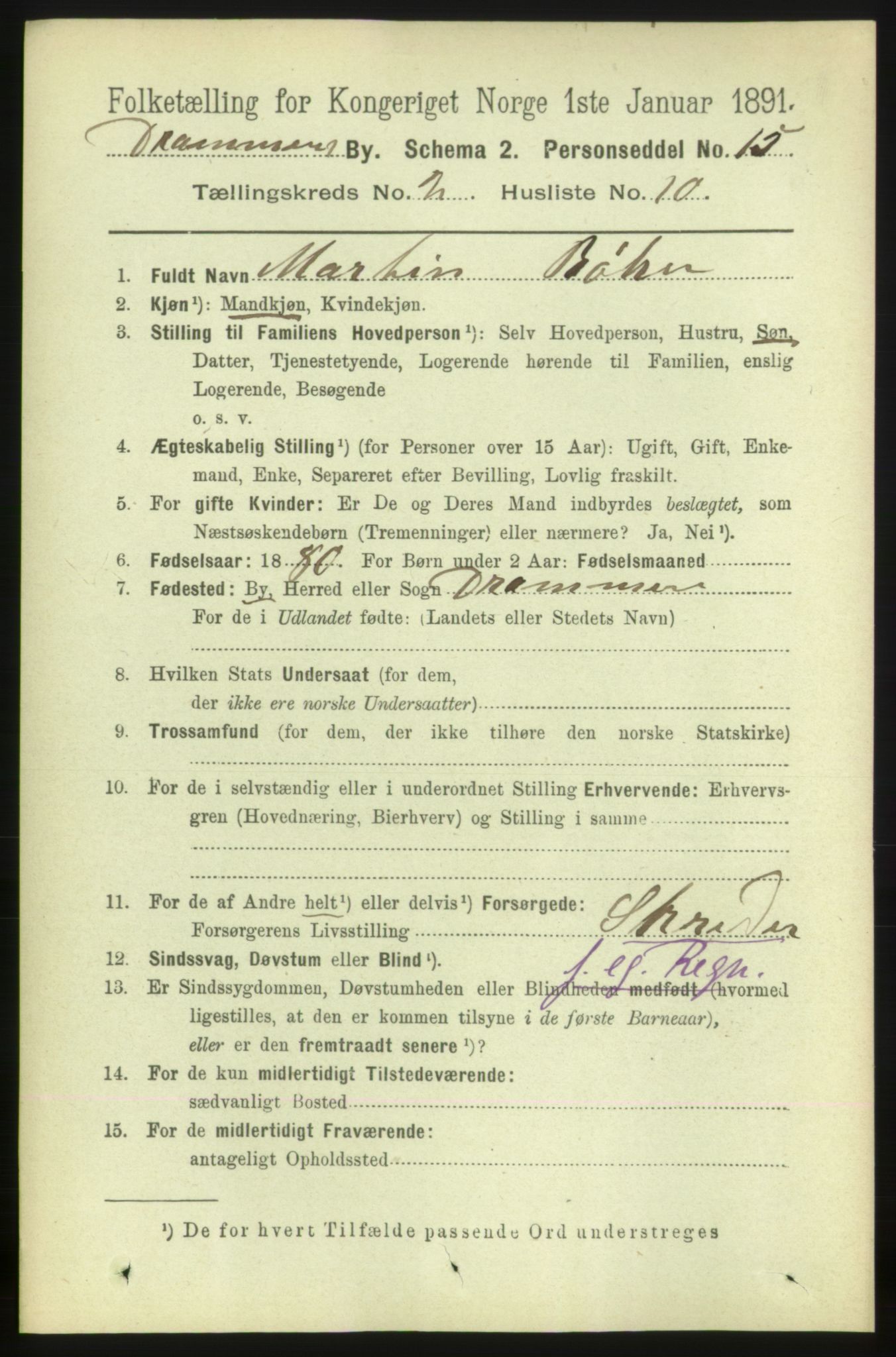 RA, 1891 census for 0602 Drammen, 1891, p. 4403