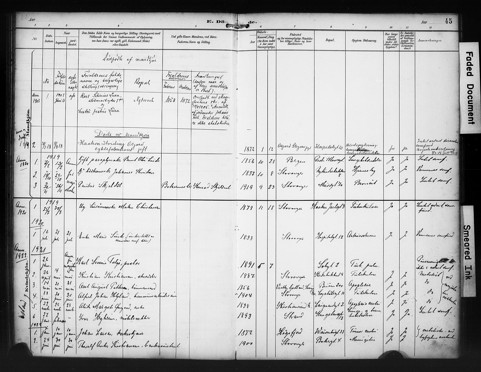 St. Petri sokneprestkontor, AV/SAST-A-101813/001/30/30BA/L0020: Parish register (official) no. A 18, 1893-1928, p. 45