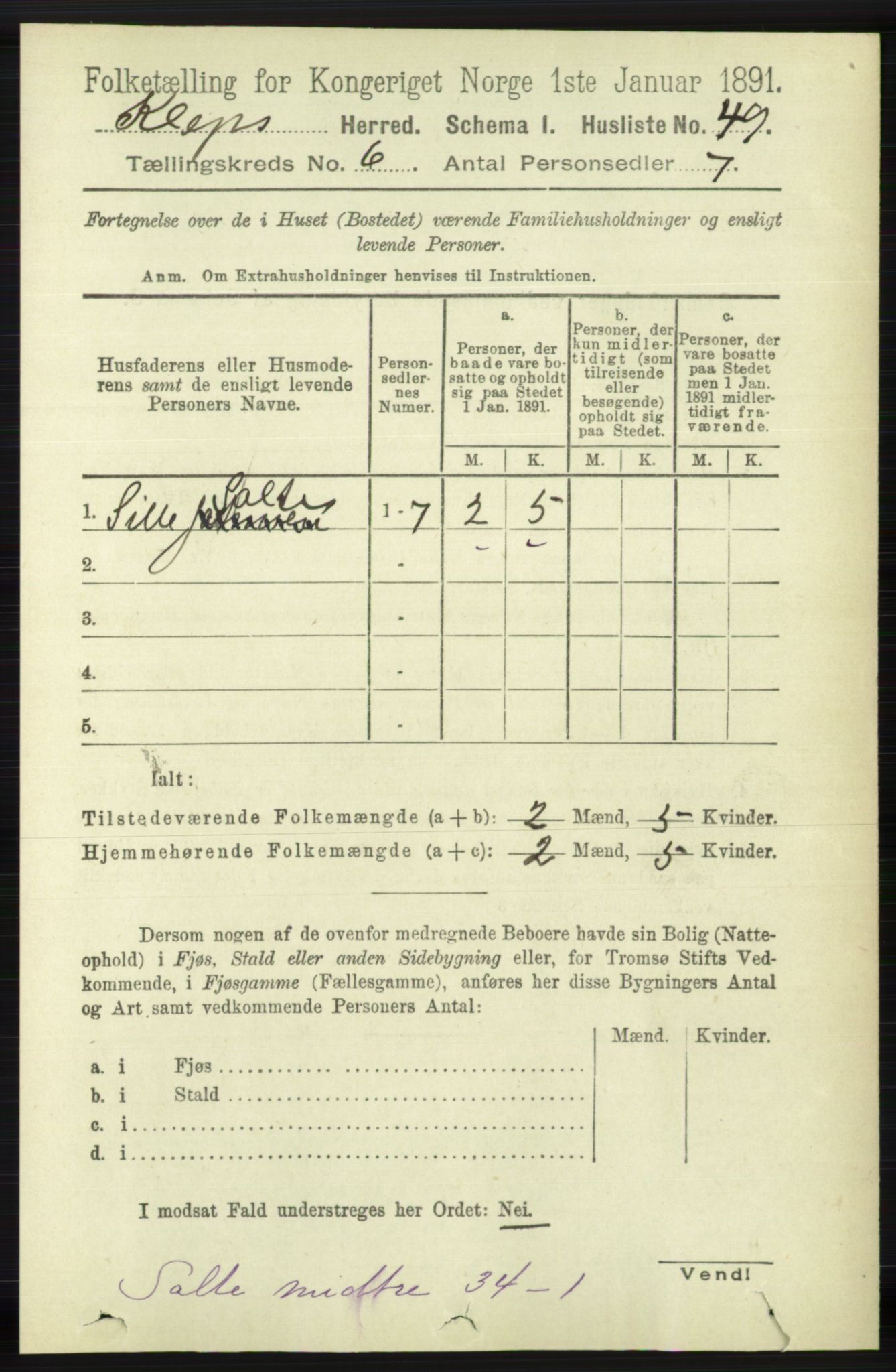 RA, 1891 census for 1120 Klepp, 1891, p. 1708