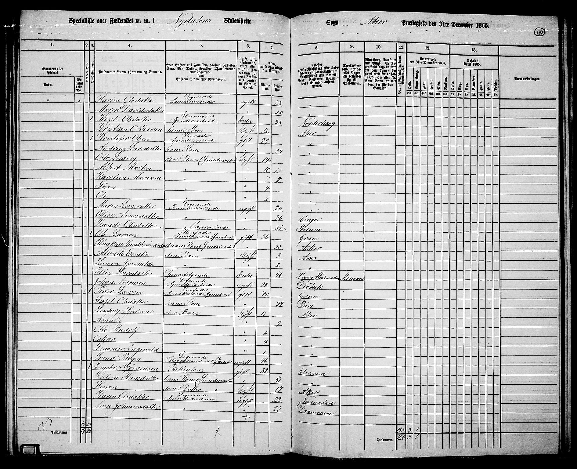 RA, 1865 census for Vestre Aker, 1865, p. 124