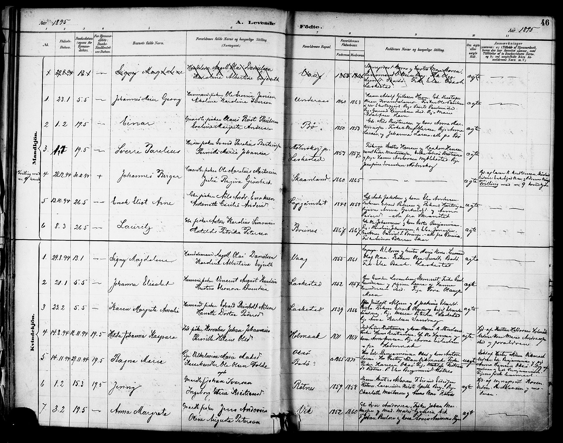Ministerialprotokoller, klokkerbøker og fødselsregistre - Nordland, SAT/A-1459/855/L0803: Parish register (official) no. 855A11, 1887-1905, p. 46