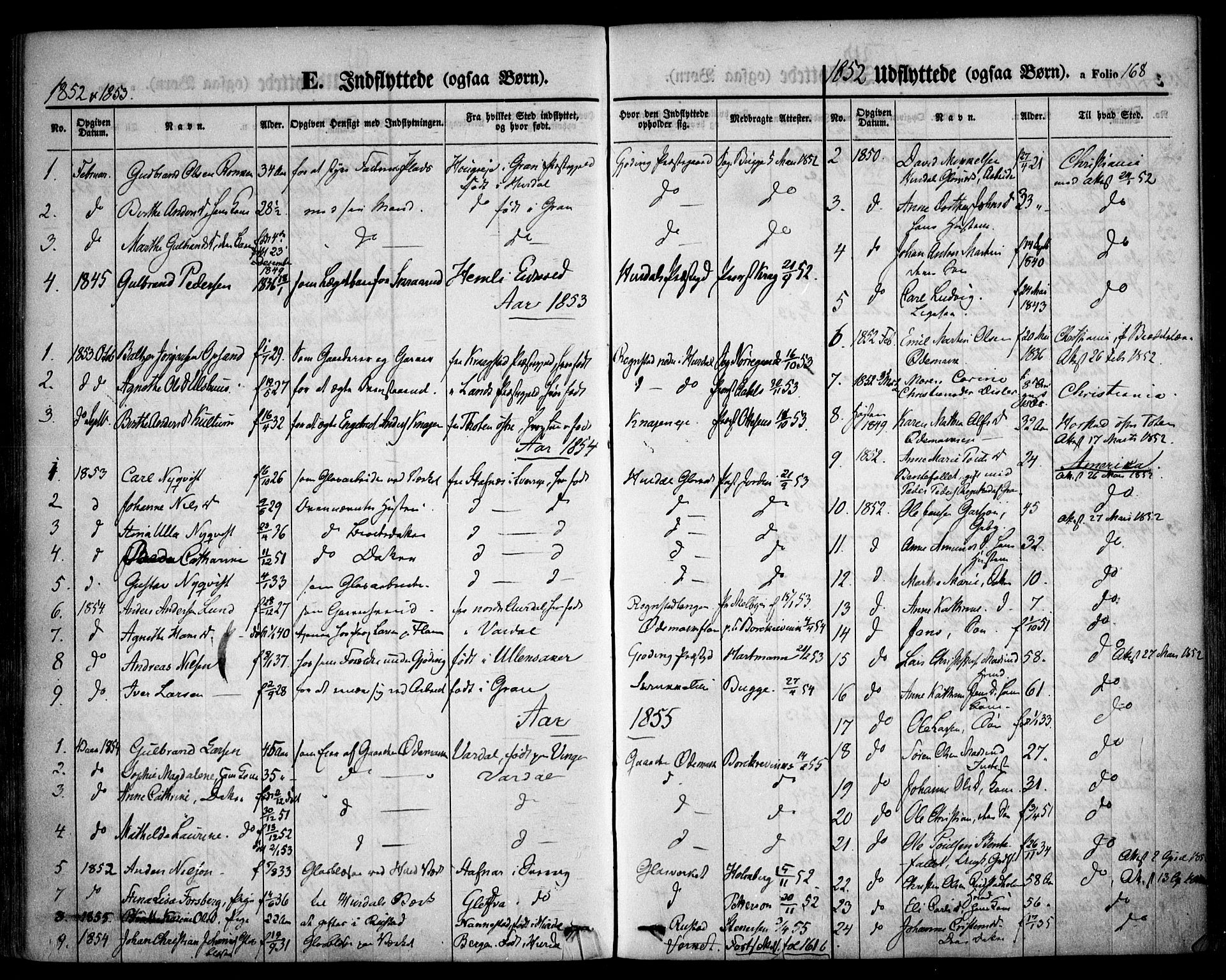 Hurdal prestekontor Kirkebøker, SAO/A-10889/F/Fa/L0005: Parish register (official) no. I 5, 1846-1859, p. 168
