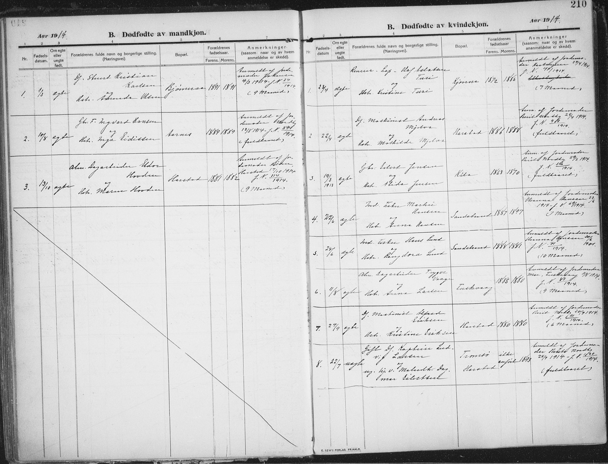 Trondenes sokneprestkontor, AV/SATØ-S-1319/H/Ha/L0018kirke: Parish register (official) no. 18, 1909-1918, p. 210