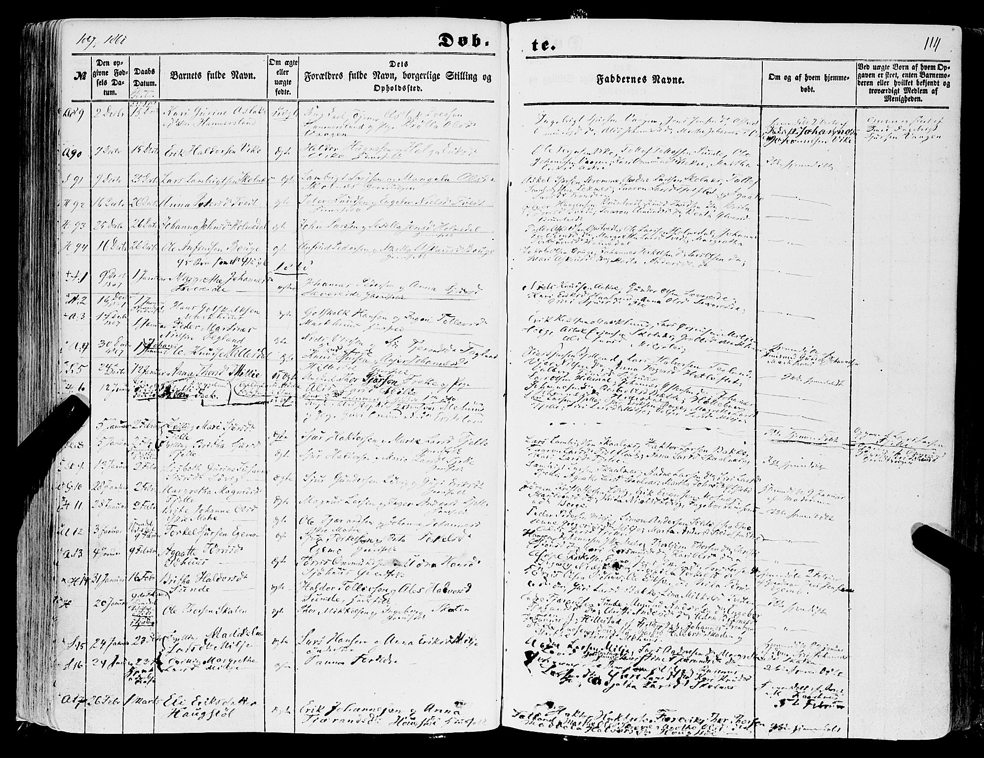 Skånevik sokneprestembete, AV/SAB-A-77801/H/Haa: Parish register (official) no. A 5I, 1848-1869, p. 114