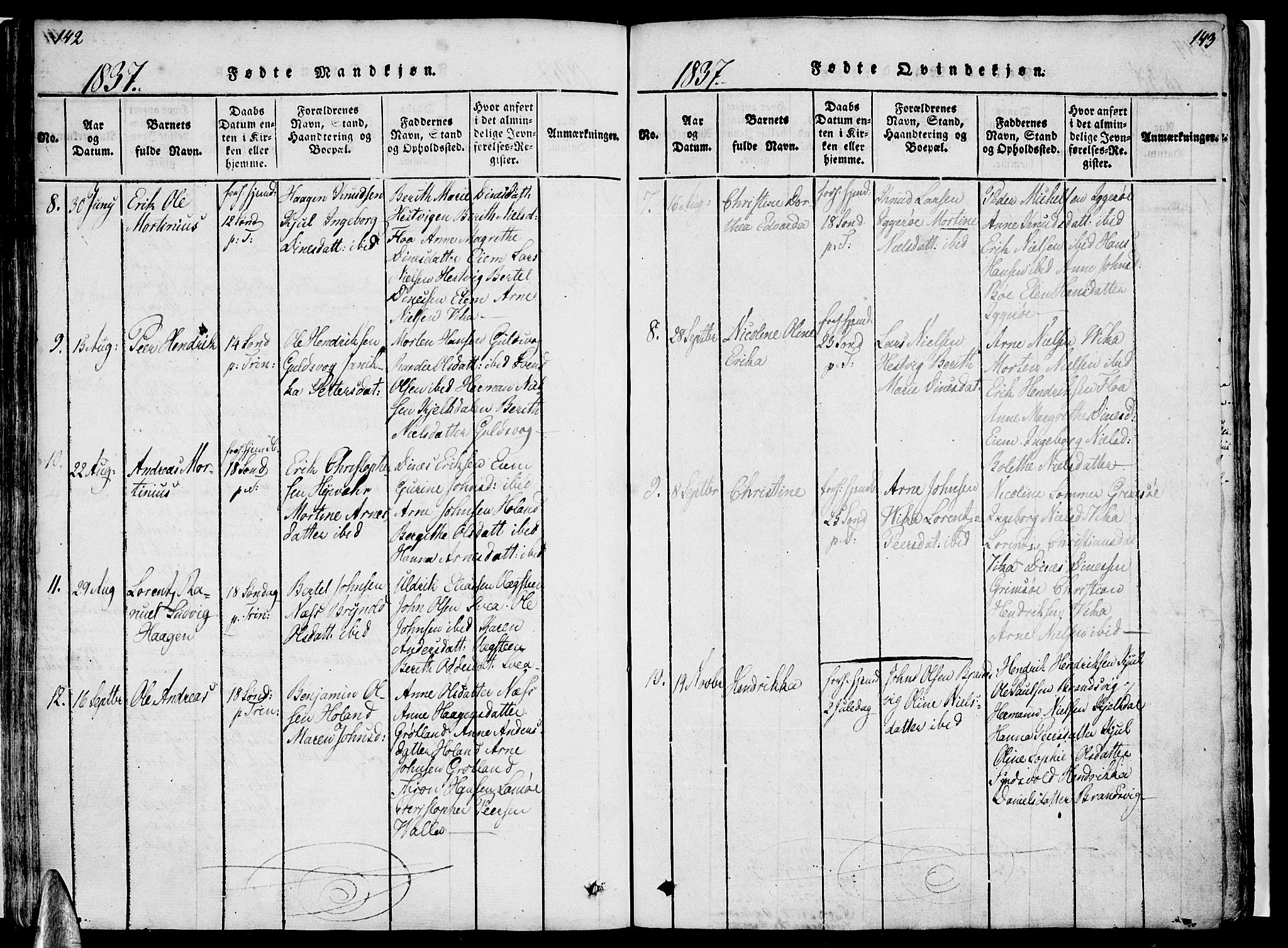 Ministerialprotokoller, klokkerbøker og fødselsregistre - Nordland, AV/SAT-A-1459/816/L0239: Parish register (official) no. 816A05, 1820-1845, p. 142-143